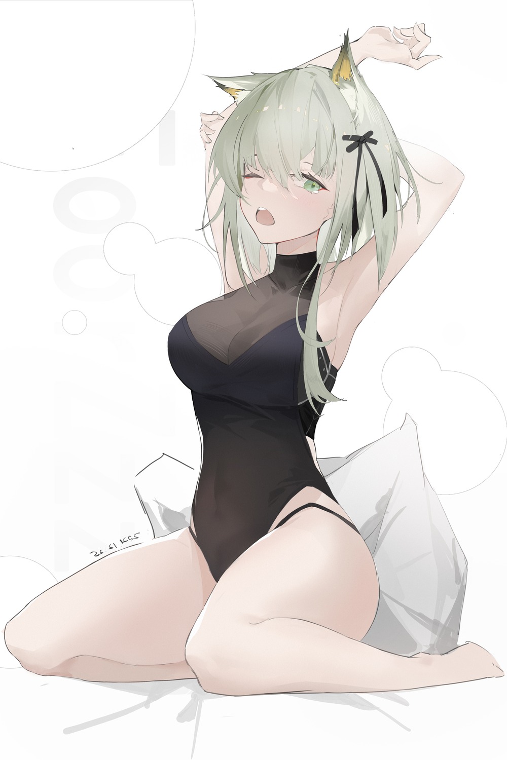 animal_ears arknights cleavage foorzzz kal'tsit_(arknights) leotard nekomimi no_bra pantyhose see_through