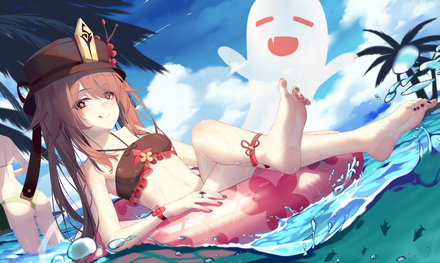 aoi_(buzhuen444) bikini feet genshin_impact hu_tao swimsuits wet