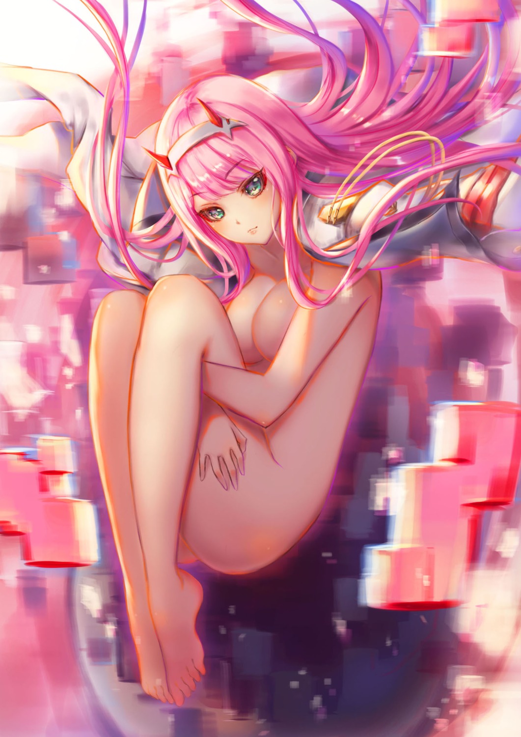 chococuco darling_in_the_franxx feet horns naked_cape zero_two_(darling_in_the_franxx)