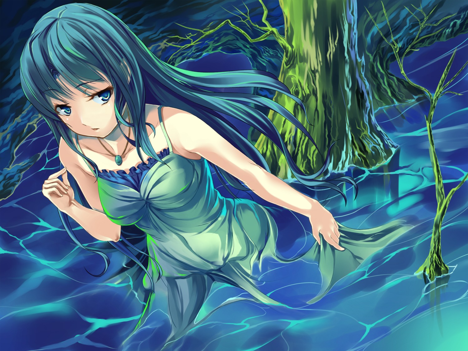 dress matsugawa wallpaper wet_clothes