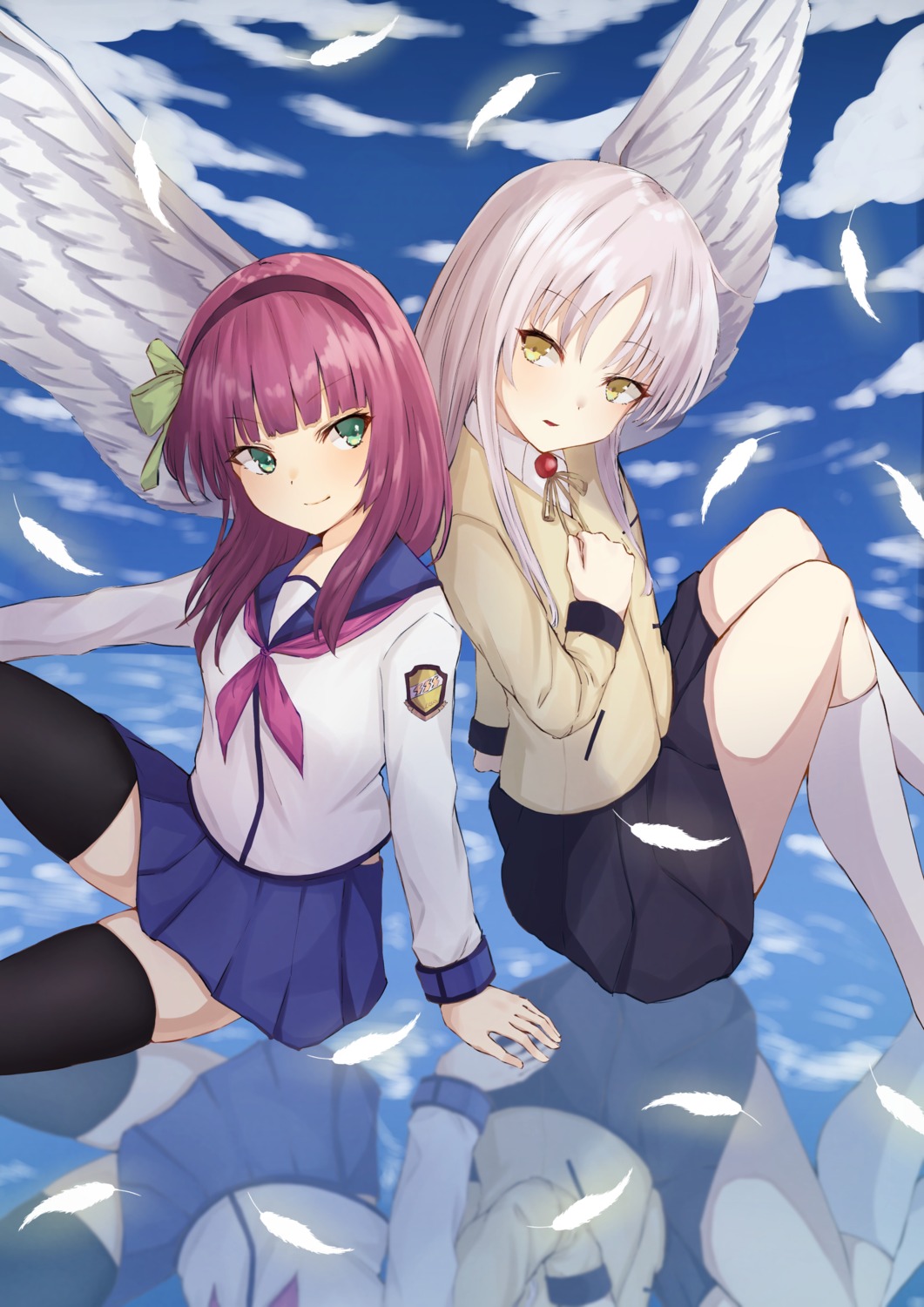 angel_beats! bao_(s_888) nakamura_yuri seifuku tachibana_kanade thighhighs wings