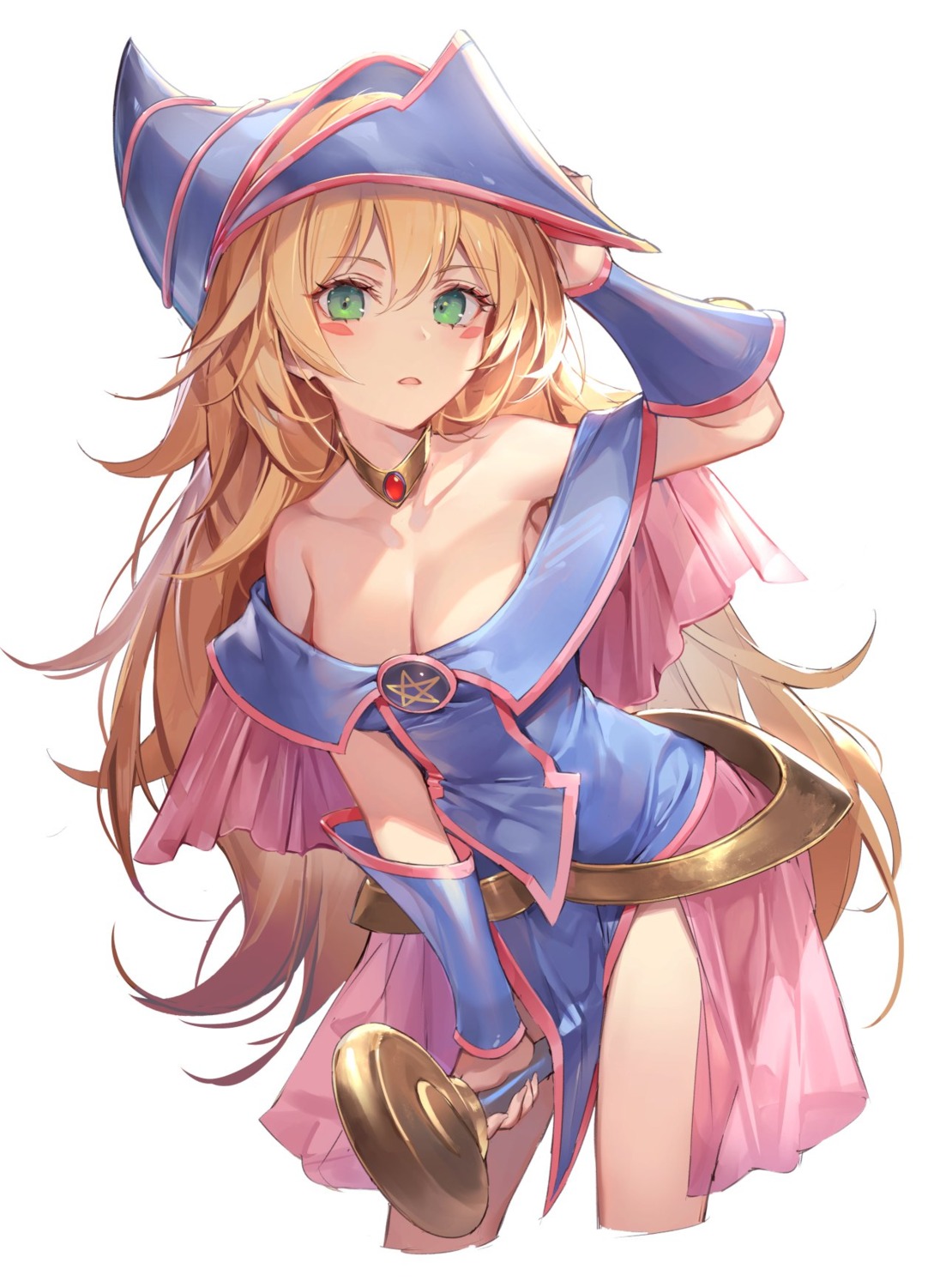 cleavage dark_magician_girl kaerunoko no_bra weapon yugioh