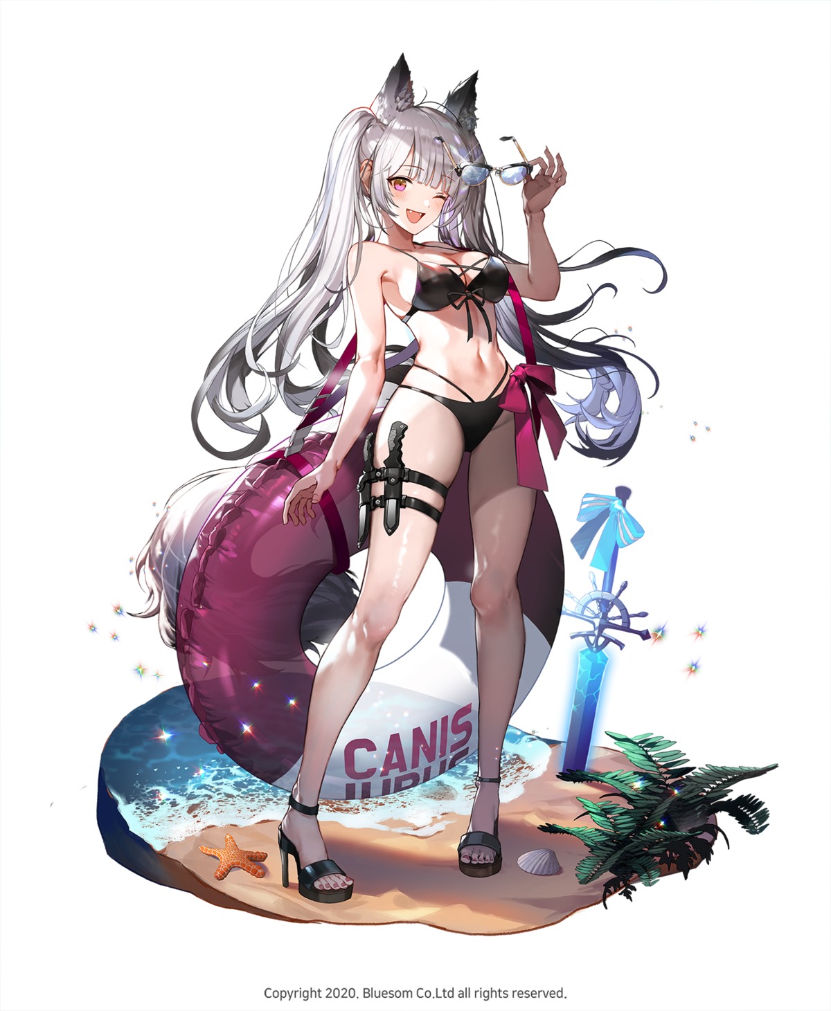 animal_ears bikini garter heels lentain megane swimsuits tail weapon yasei_shoujo