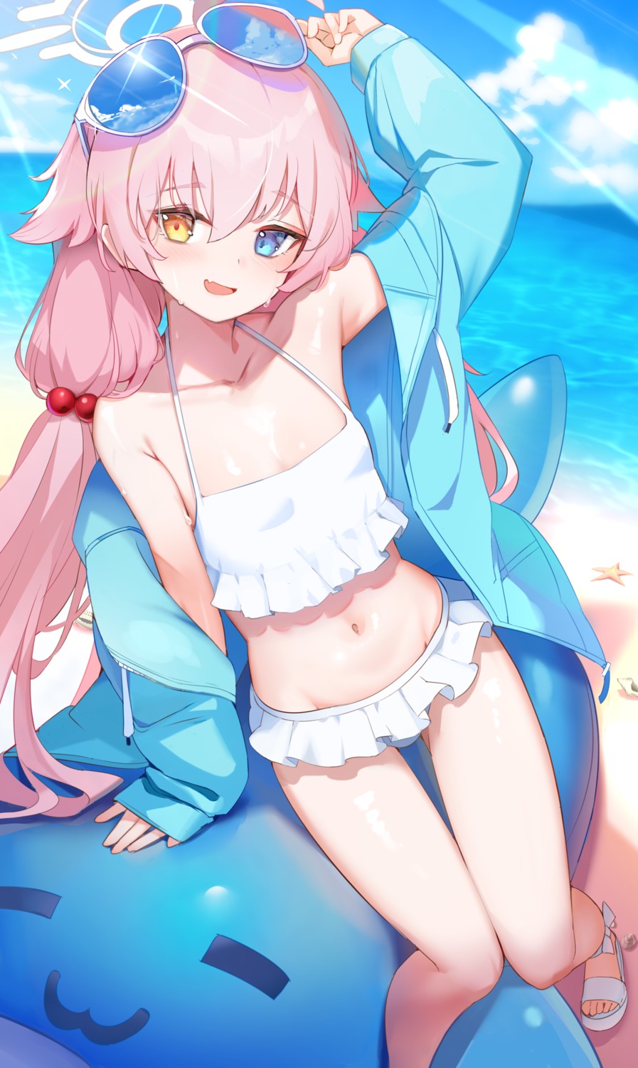 bikini blue_archive halo heterochromia megane open_shirt shimanun swimsuits takanashi_hoshino