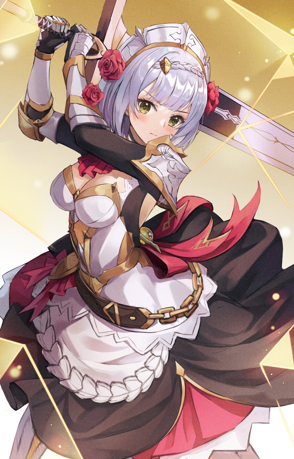 armor cleavage genshin_impact lunacle maid noelle_(genshin_impact) skirt_lift sword
