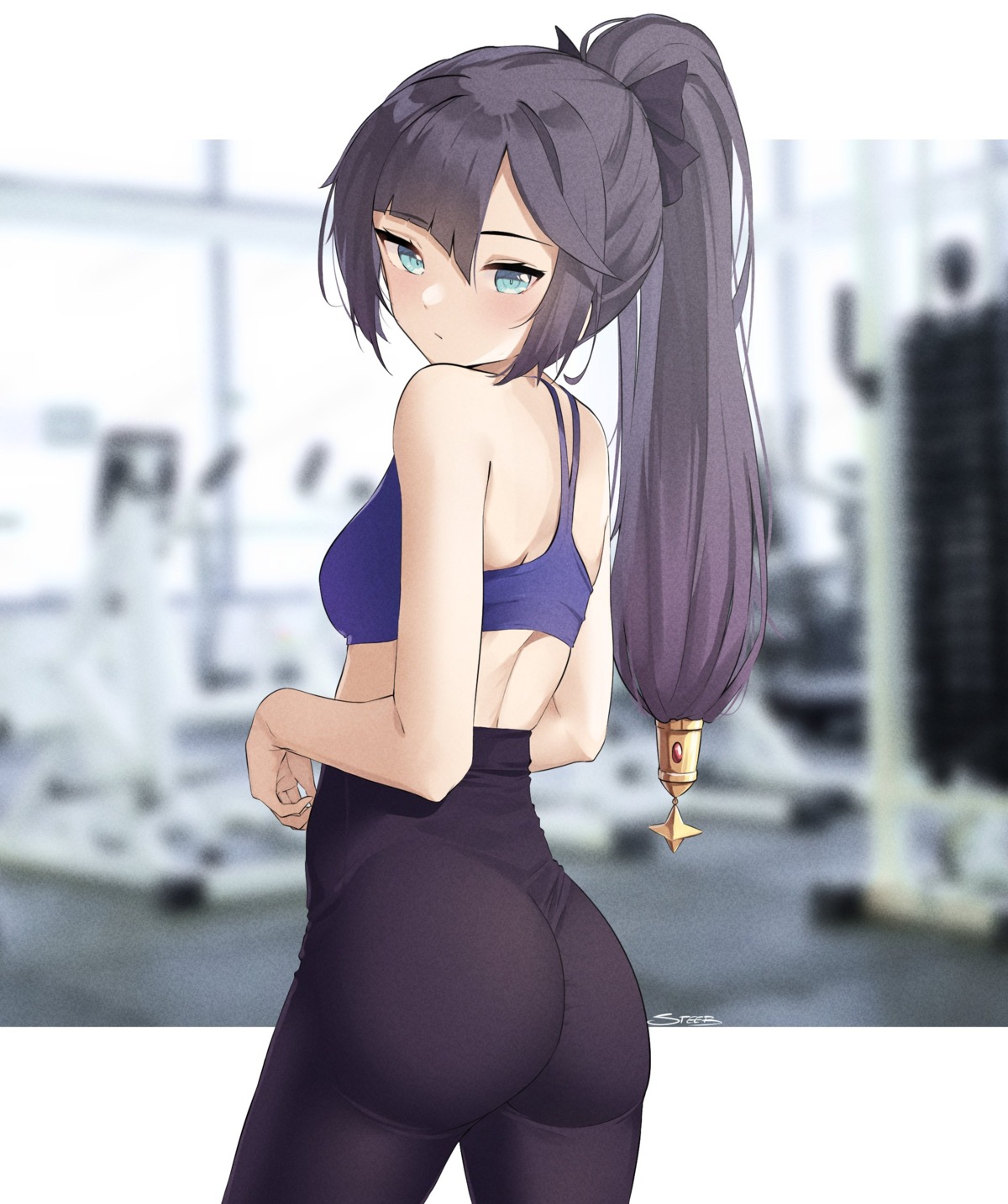 ass bra genshin_impact gym_uniform mona_megistus photo steeb