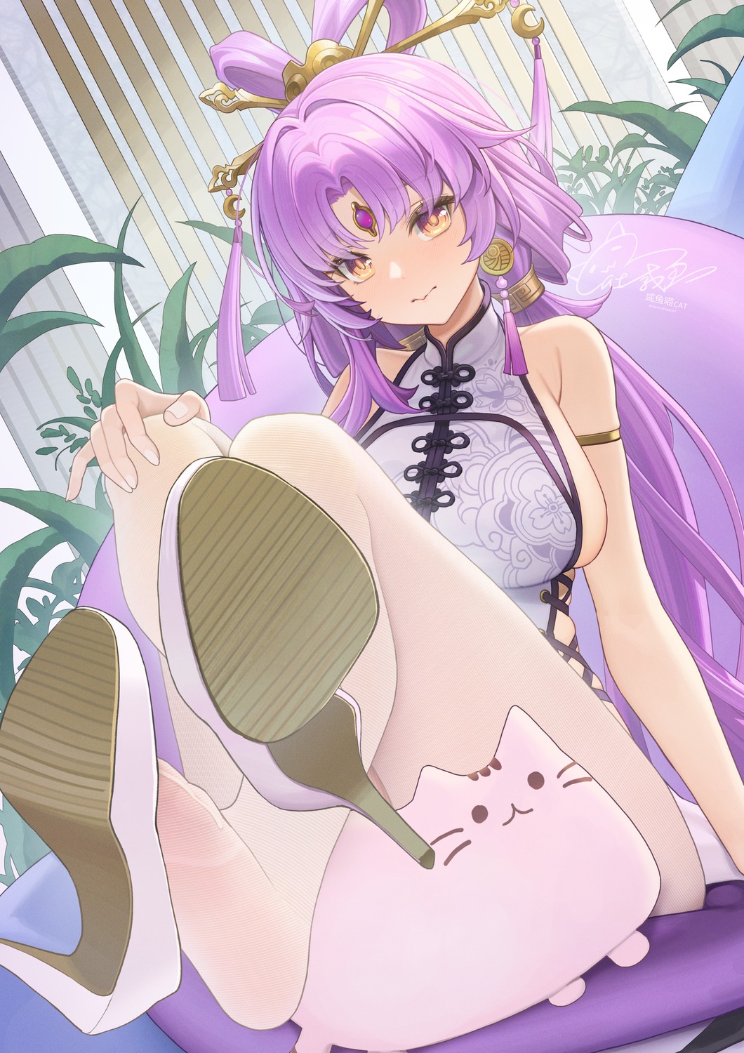 asian_clothes fu_xuan heels honkai:_star_rail neko no_bra pantyhose youxuemingdie