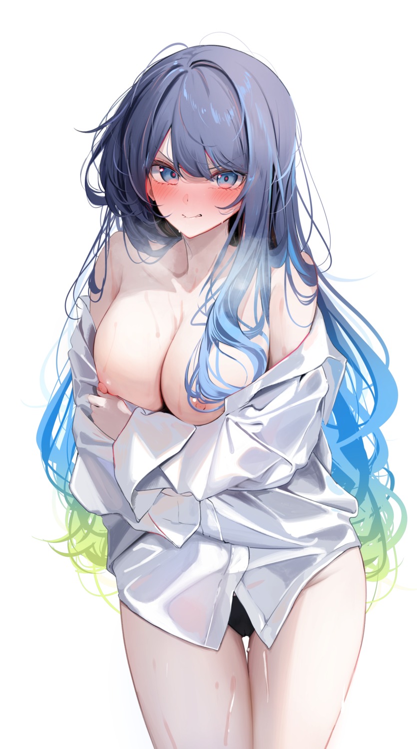 amou_natsumi breasts cameltoe dress_shirt komupi nipples no_bra open_shirt pantsu see_through wet