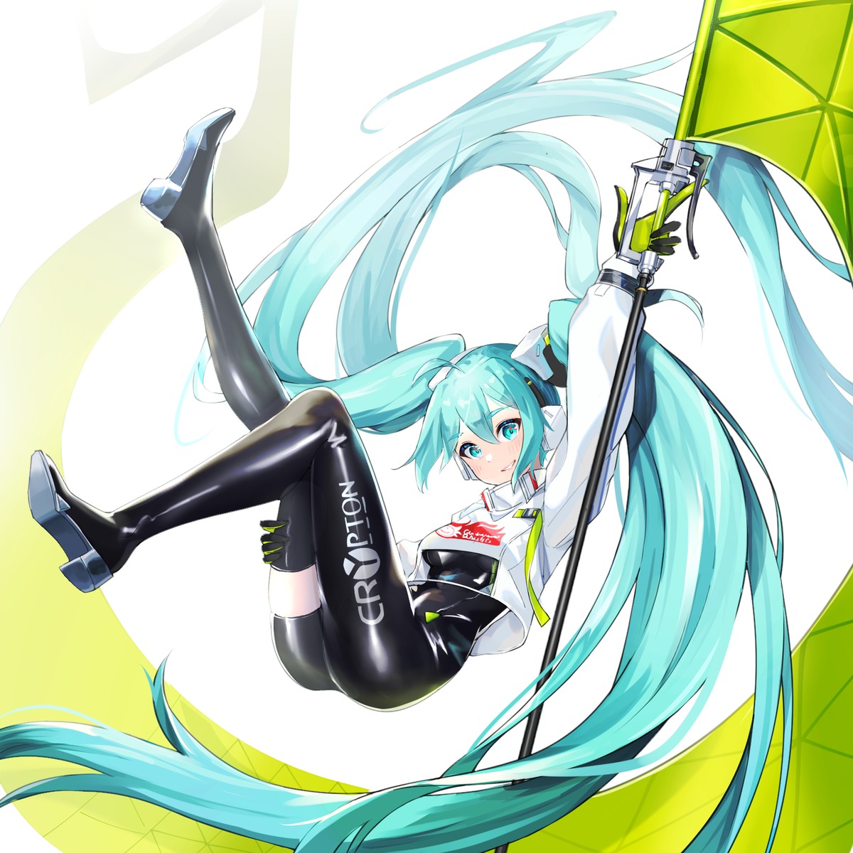 bodysuit goodsmile_racing hatsune_miku headphones heels matsuhisa racing_miku see_through thighhighs vocaloid