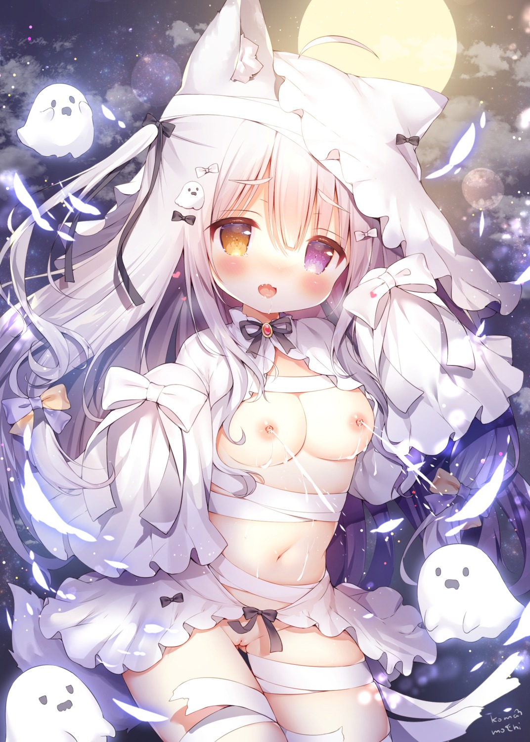 animal_ears halloween heterochromia lactation loli momozu_komamochi naked_ribbon nekomimi nipples pussy uncensored