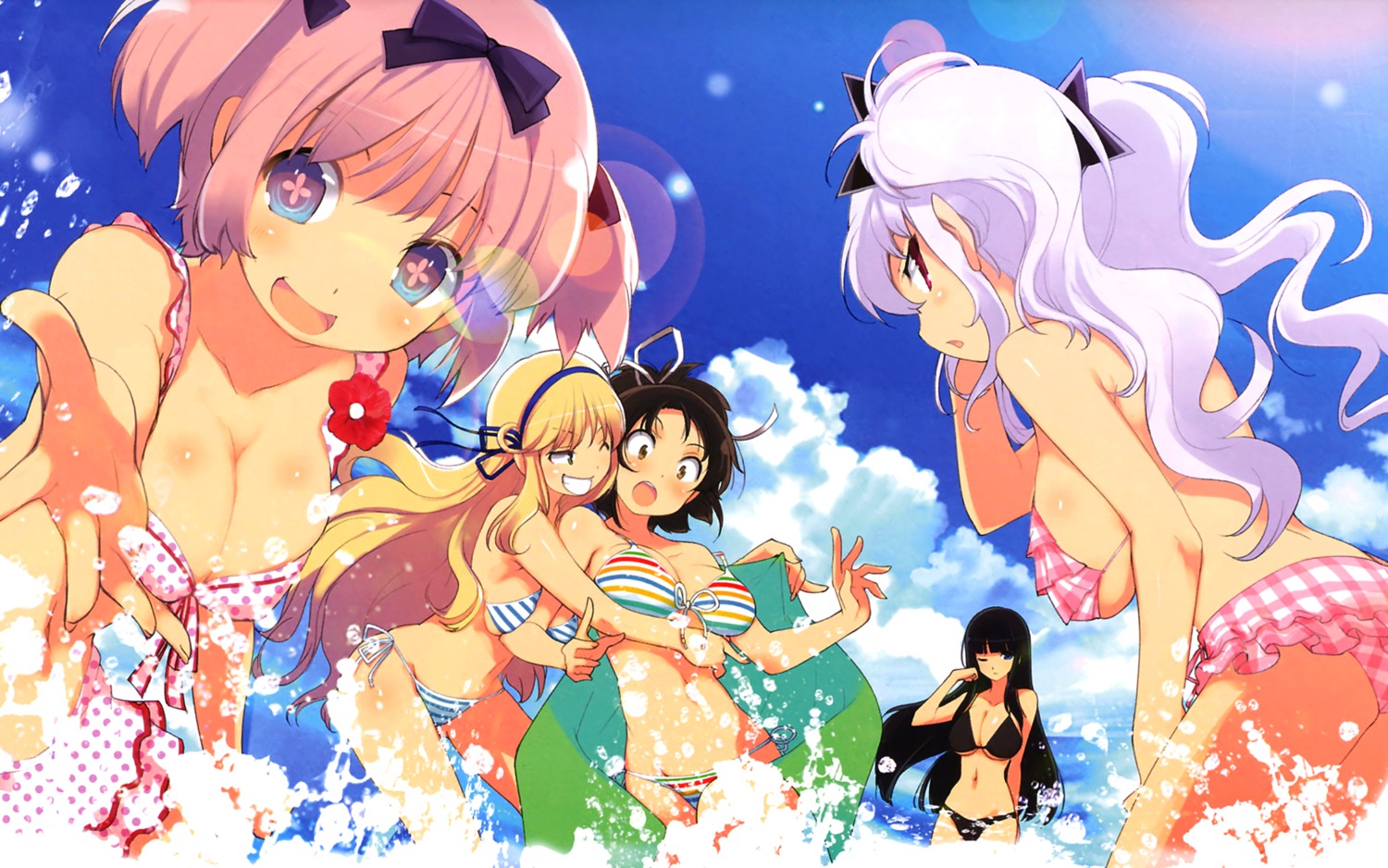 asuka_(senran_kagura) bikini cleavage hibari_(senran_kagura) ikaruga katsuragi senran_kagura swimsuits wallpaper yaegashi_nan yagyuu