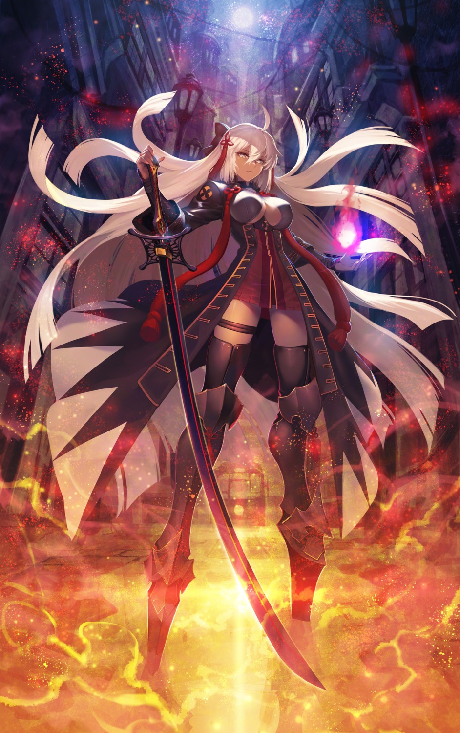armor fate/grand_order garter nakamura_eight no_bra okita_souji_(alter)_(fate) sword thighhighs underboob