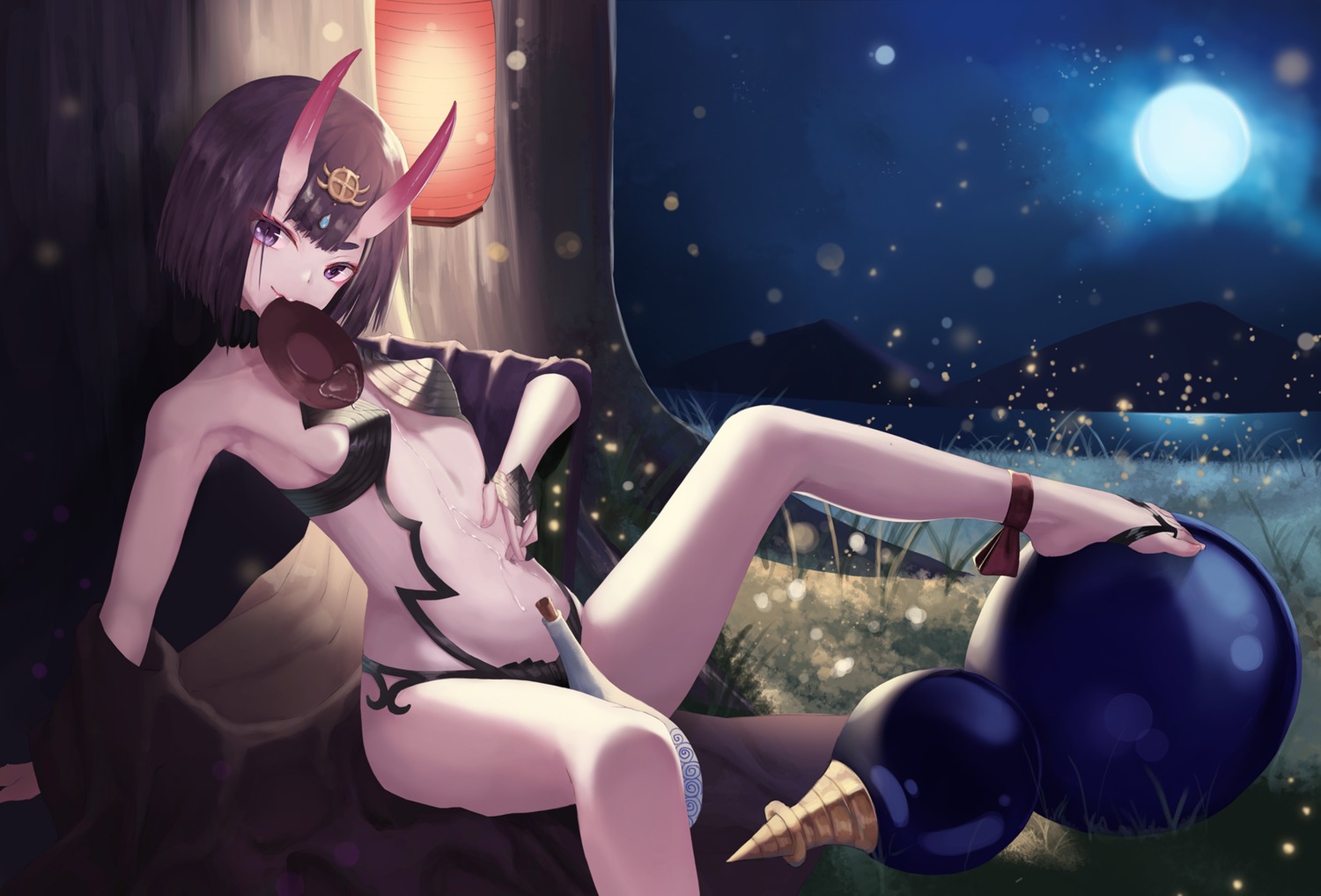 fate/grand_order horns nekobell no_bra open_shirt pantsu shuten_douji_(fate/grand_order)