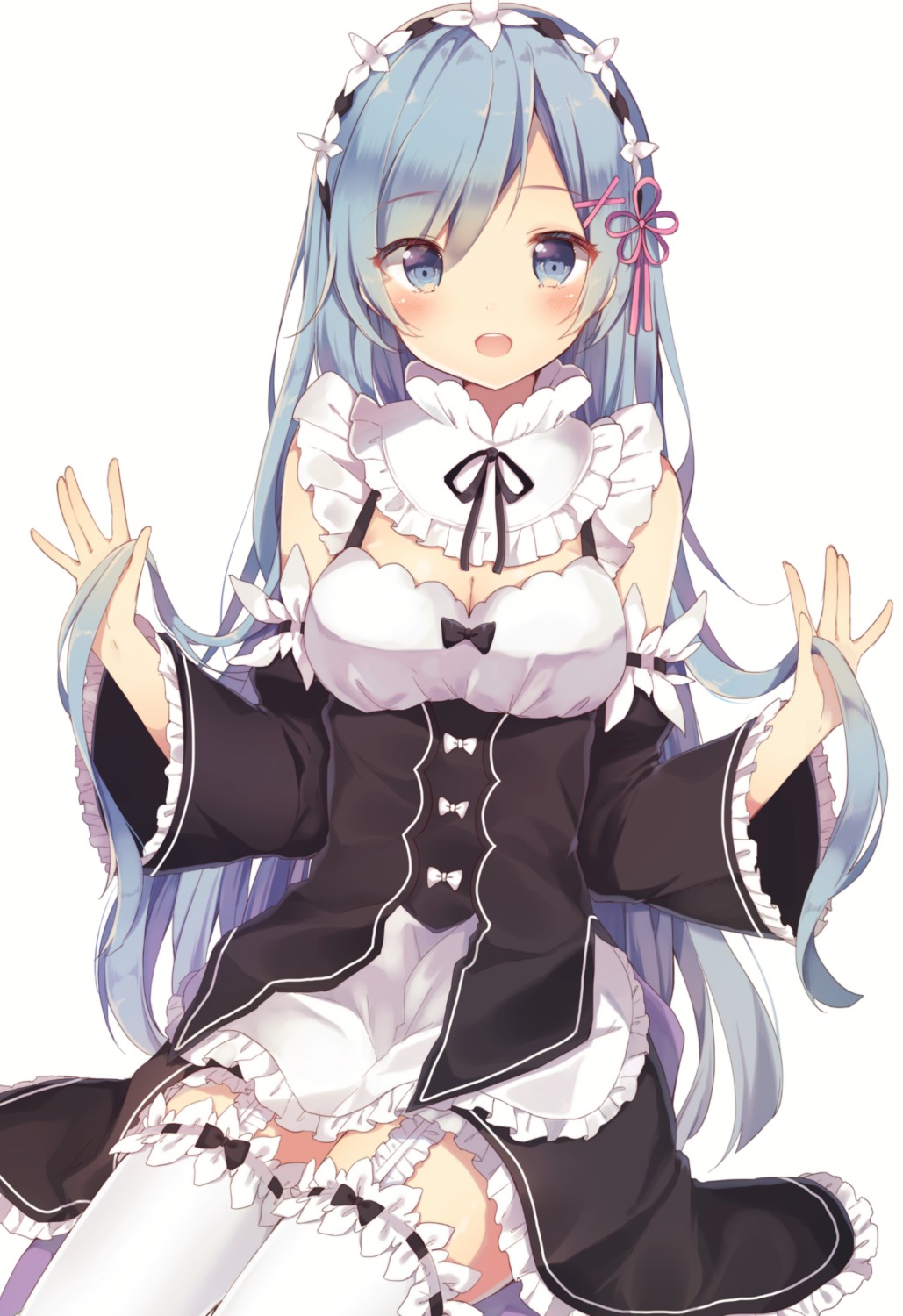 cleavage maid re_zero_kara_hajimeru_isekai_seikatsu rem_(re_zero) shiino_sera stockings thighhighs