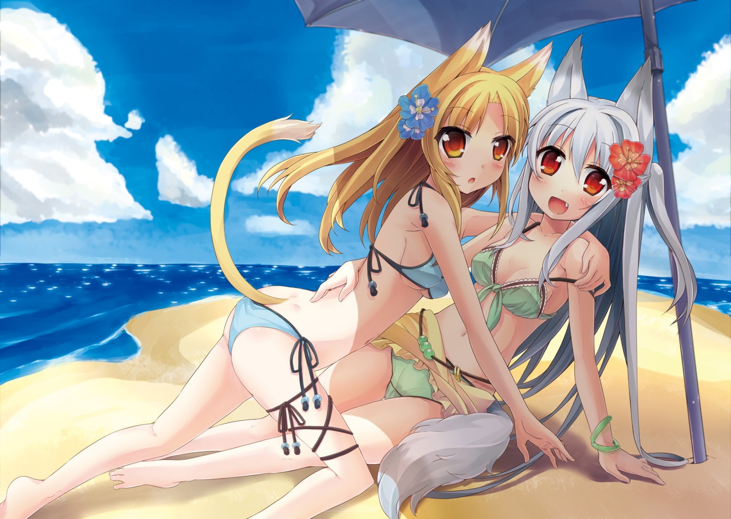 animal_ears bikini nekomimi oruton swimsuits tail