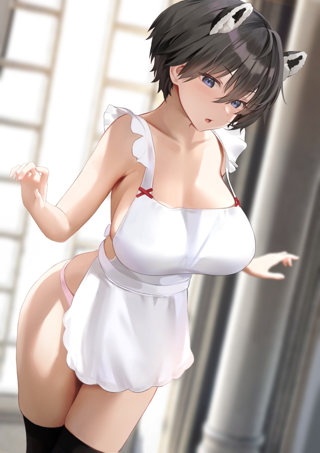 animal_ears blue_archive kasuga_tsubaki naked_apron pantsu preview_(preview0) thighhighs