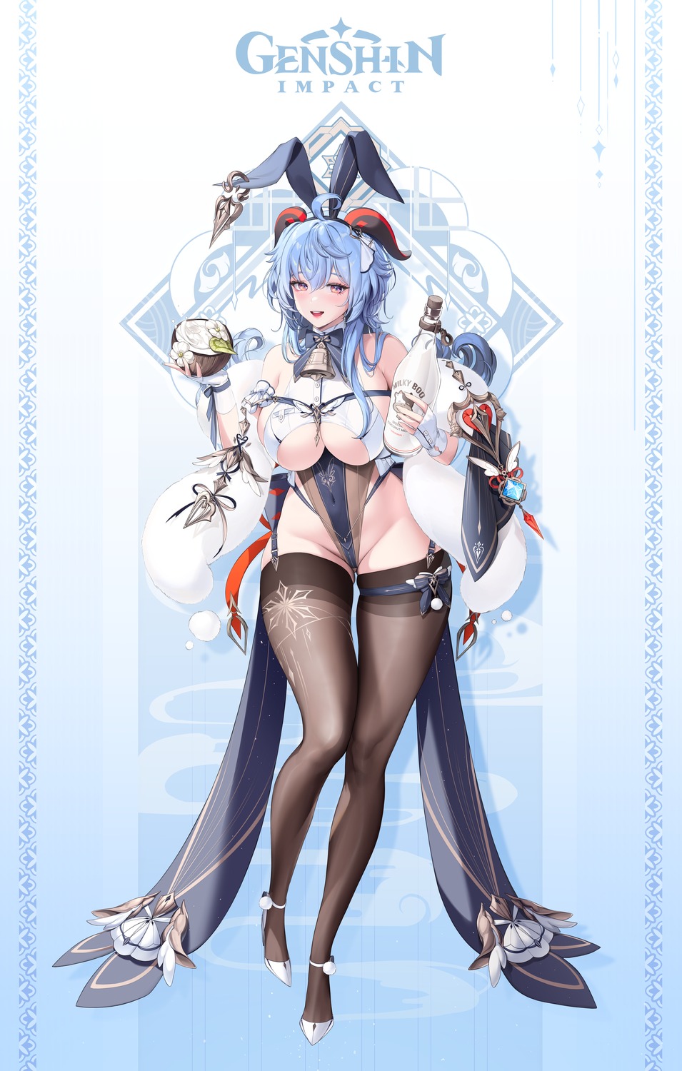 animal_ears bunny_ears bunny_girl ganyu garter genshin_impact heels horns no_bra stockings thighhighs whyingre