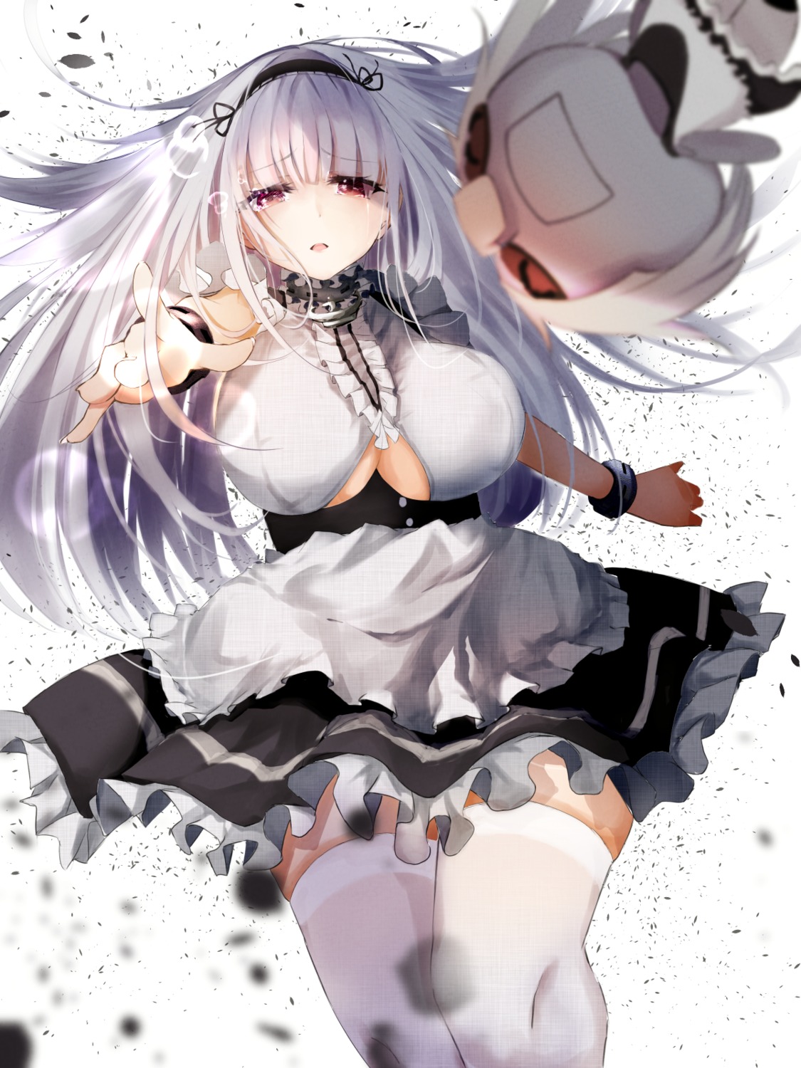 azur_lane chibi dido_(azur_lane) maid no_bra raru_(nanaharararu) thighhighs