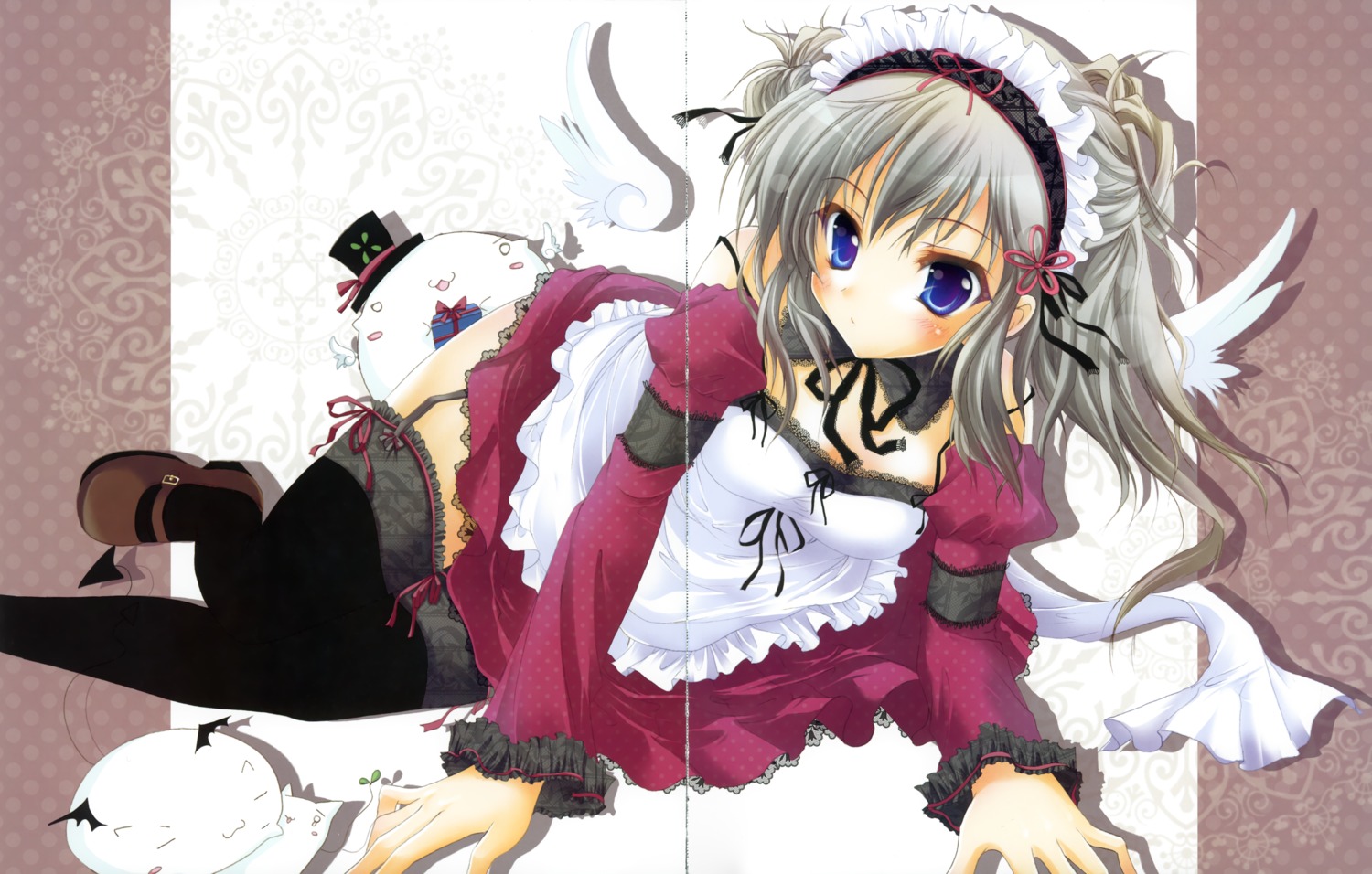 akane_iro_ni_somaru_saka cleavage crease hisuitei izumi_tsubasu katagiri_yuuhi maid stockings thighhighs wings