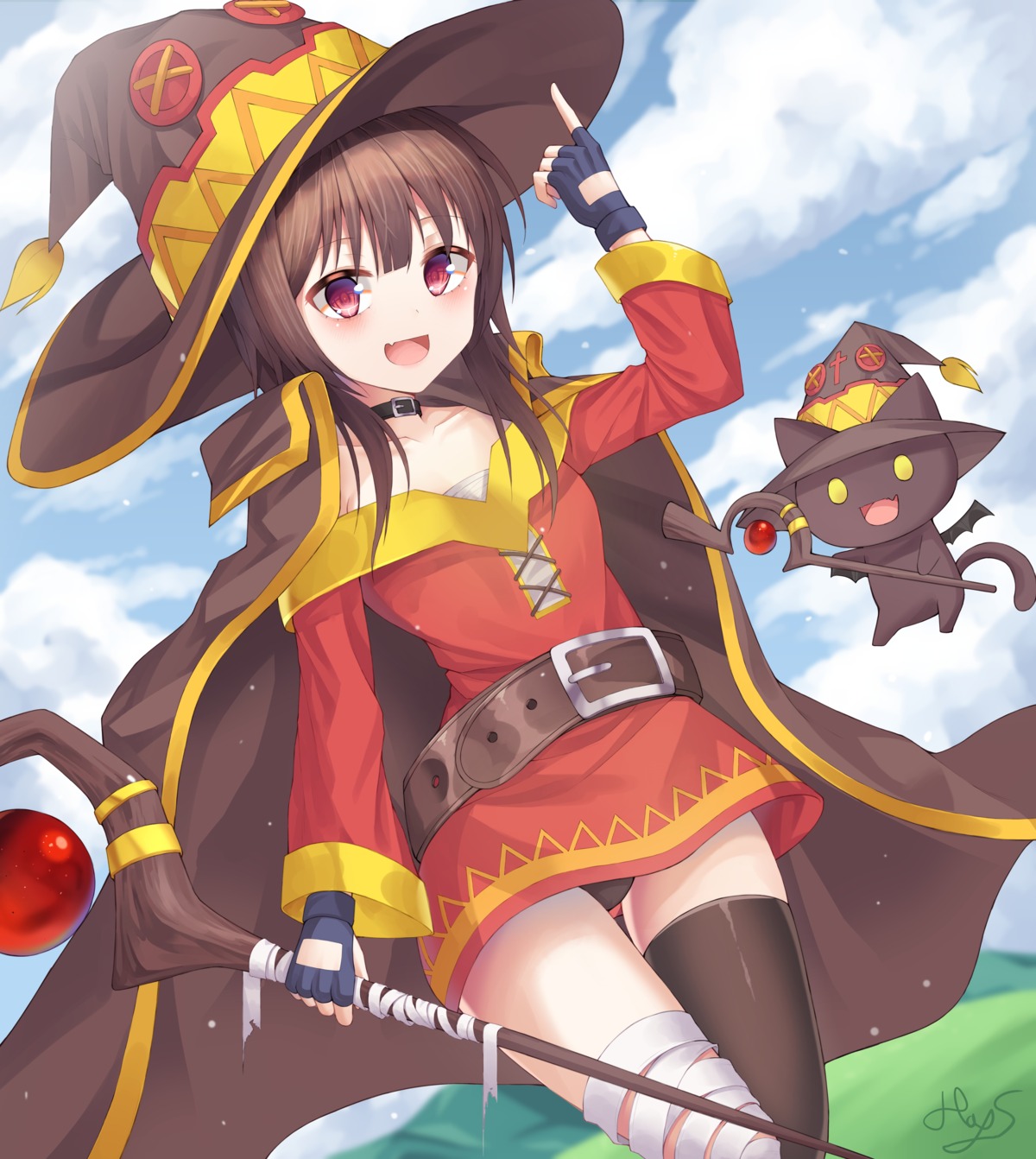 bandages chomusuke dress kono_subarashii_sekai_ni_shukufuku_wo! megumin neko pantsu thighhighs weapon witch yansae81