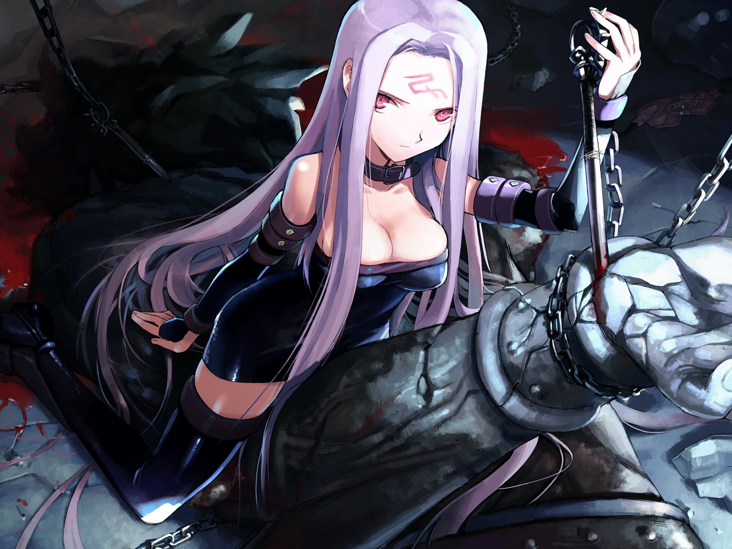 blood cleavage fate/hollow_ataraxia fate/stay_night medusa_(fate) shimada_humikane tattoo type-moon wallpaper