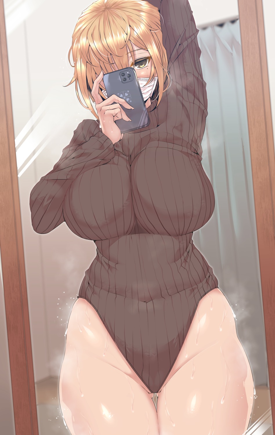 leotard selfie sweater wakura_(gcdan) wet