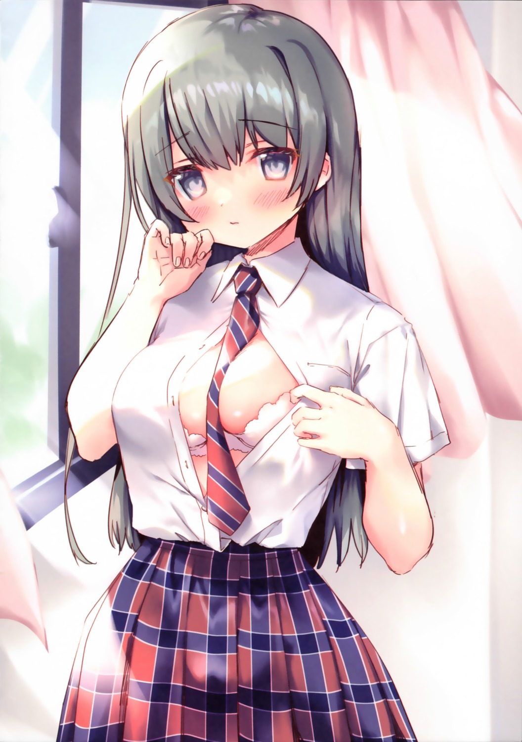 amanagi_seiji bra open_shirt seifuku