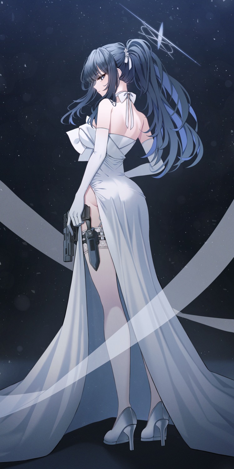 ass blue_archive dress garter gun halo heels joumae_saori popcat_(jung5u) weapon