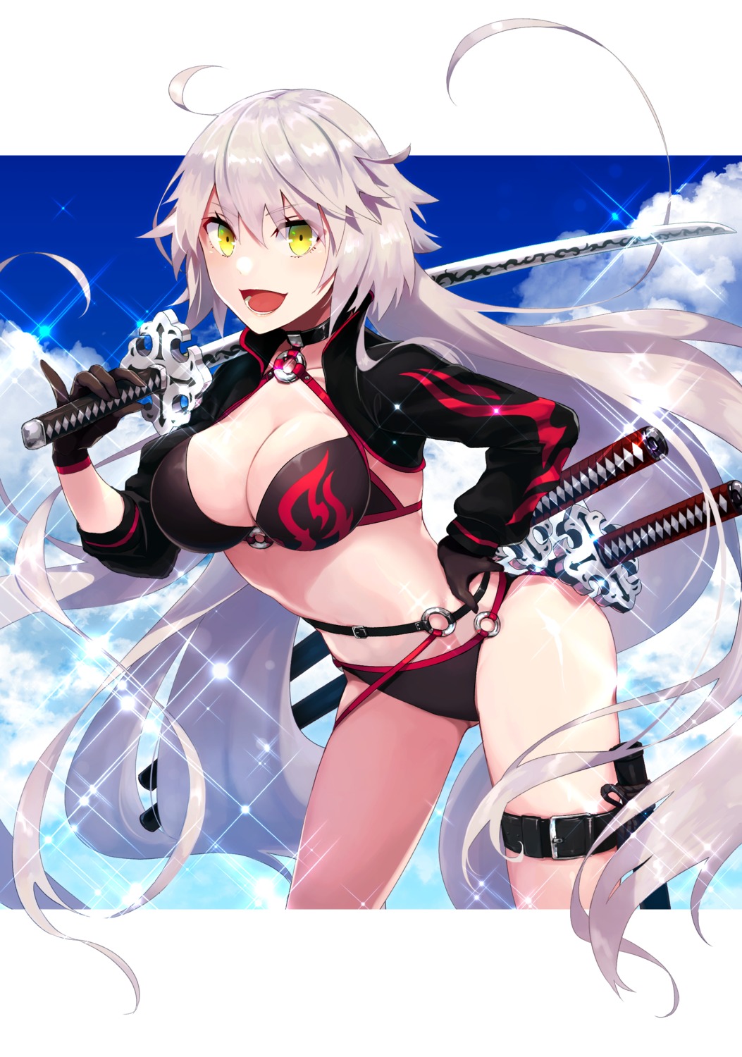 bikini cleavage fate/grand_order garter jeanne_d'arc jeanne_d'arc_(alter)_(fate) swimsuits sword tia_(cocorosso)