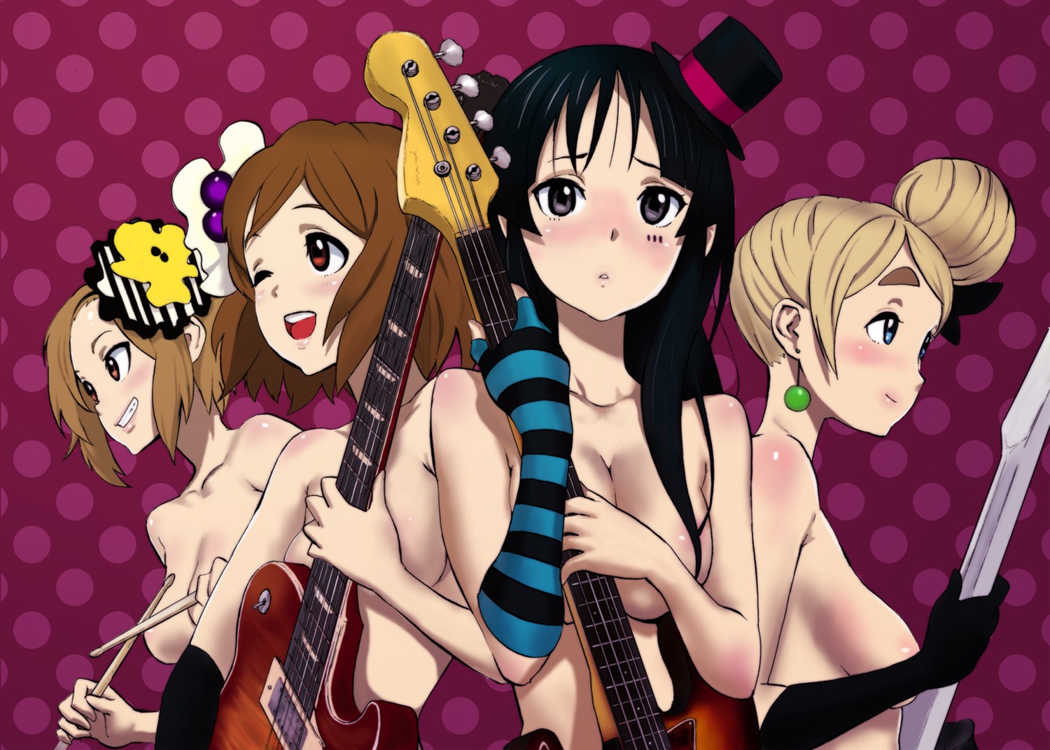 akiyama_mio breast_hold cleavage hirasawa_yui k-on! kotobuki_tsumugi naked nekoi_mii tainaka_ritsu