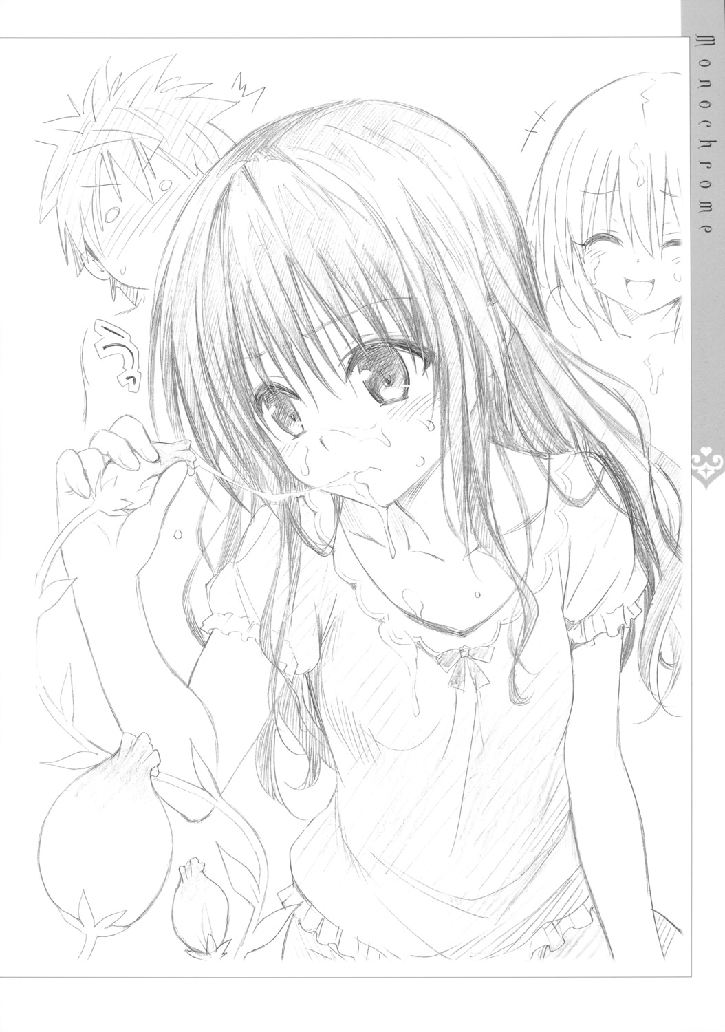 cream momo_velia_deviluke monochrome sketch to_love_ru to_love_ru_darkness yabuki_kentarou yuuki_mikan yuuki_rito