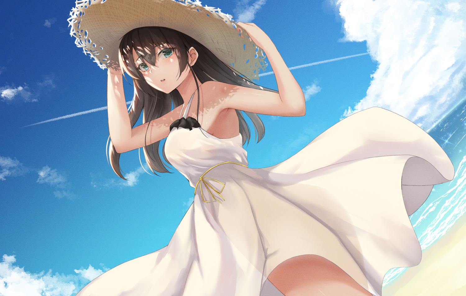 dress hololive natsuiro_matsuri no_bra nopan see_through skirt_lift summer_dress yamikyon