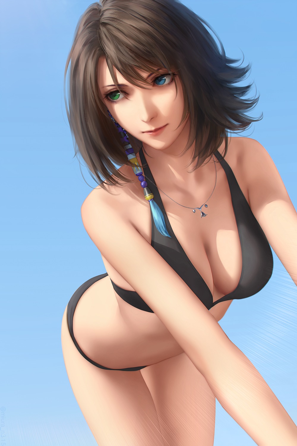 bikini final_fantasy final_fantasy_x heterochromia miura_naoko swimsuits yuna