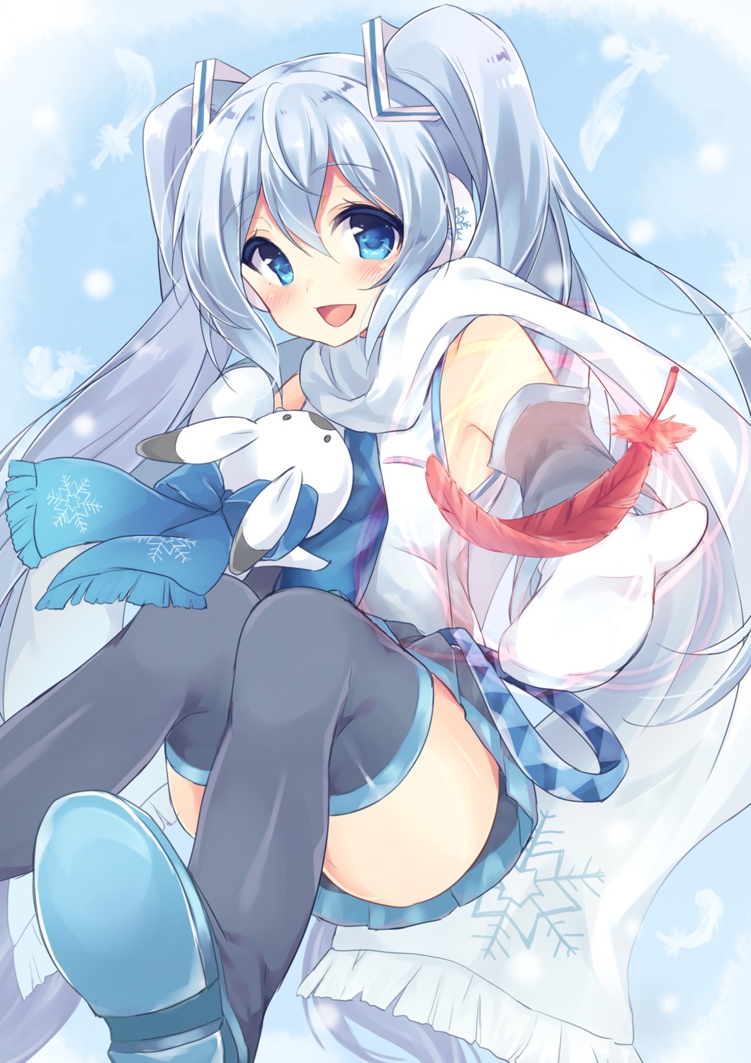 hatsune_miku momoirone rabbit_yukine thighhighs vocaloid yuki_miku