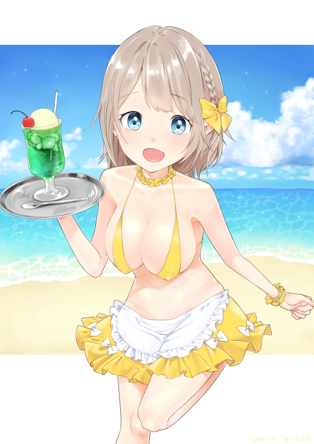 bikini_top erect_nipples mishima_ryo swimsuits waitress