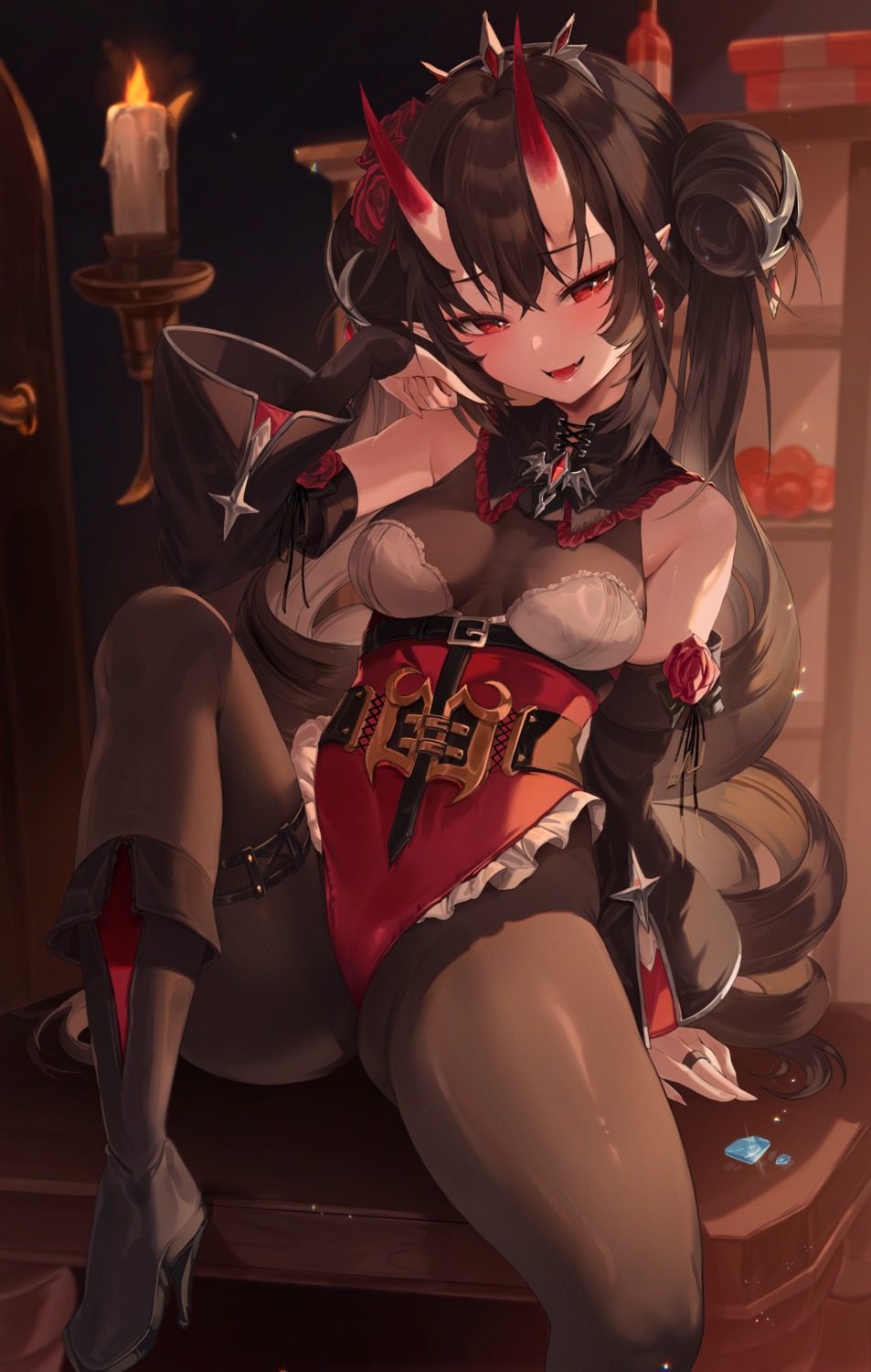 garter heels horns leotard loli matsuno_noir no_bra pantyhose pointy_ears zerocat