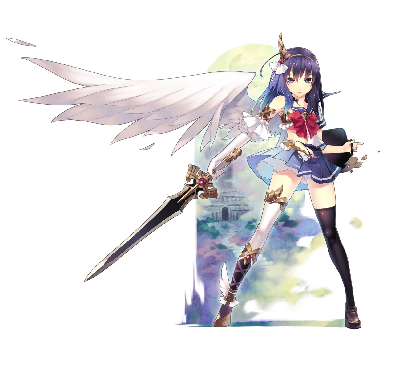 angel heterochromia hirano_katsuyuki pantsu seifuku sword thighhighs valis_kokkyou_keibitai wings