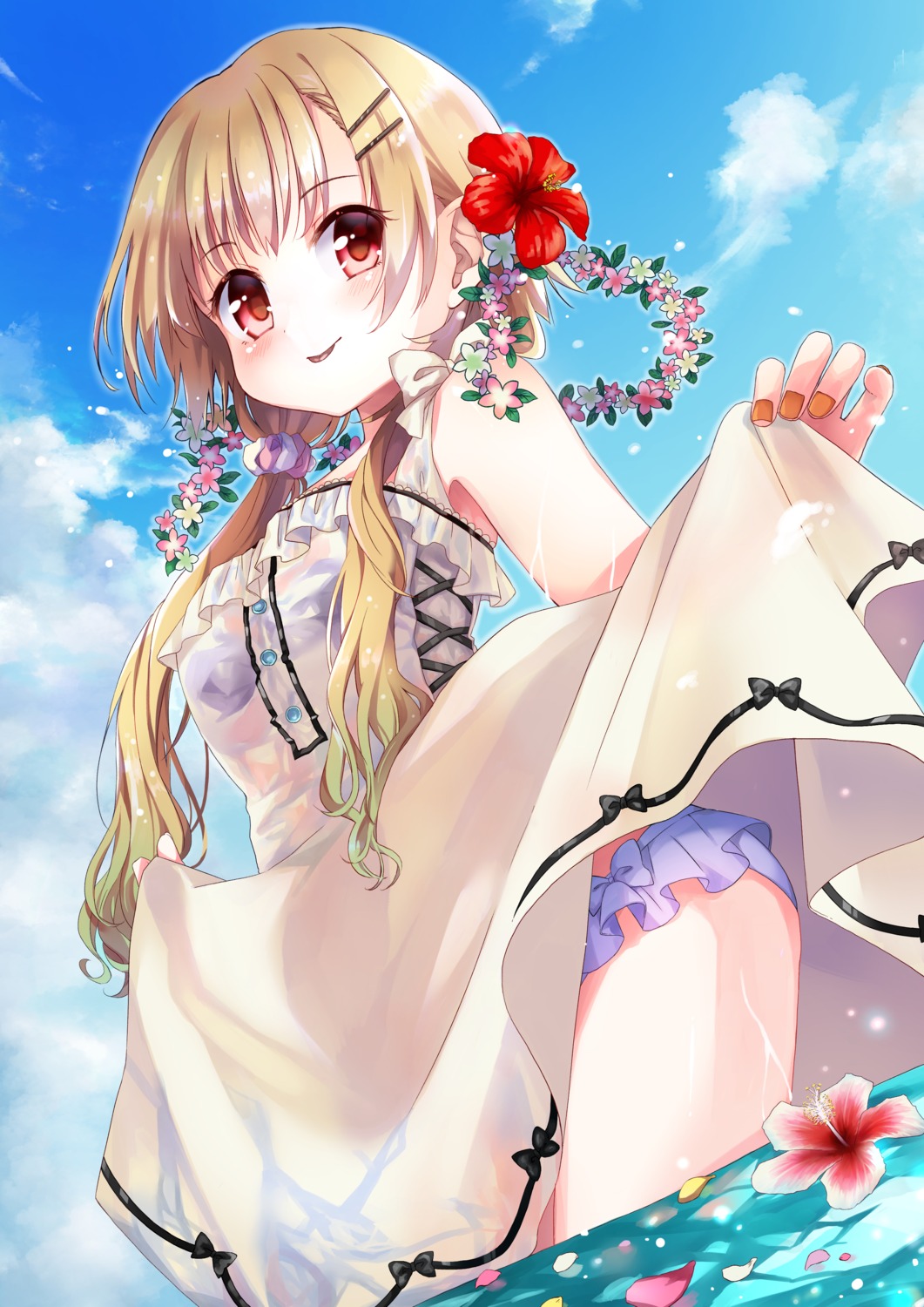 bra dress pantsu see_through skirt_lift summer_dress tagme wet wet_clothes