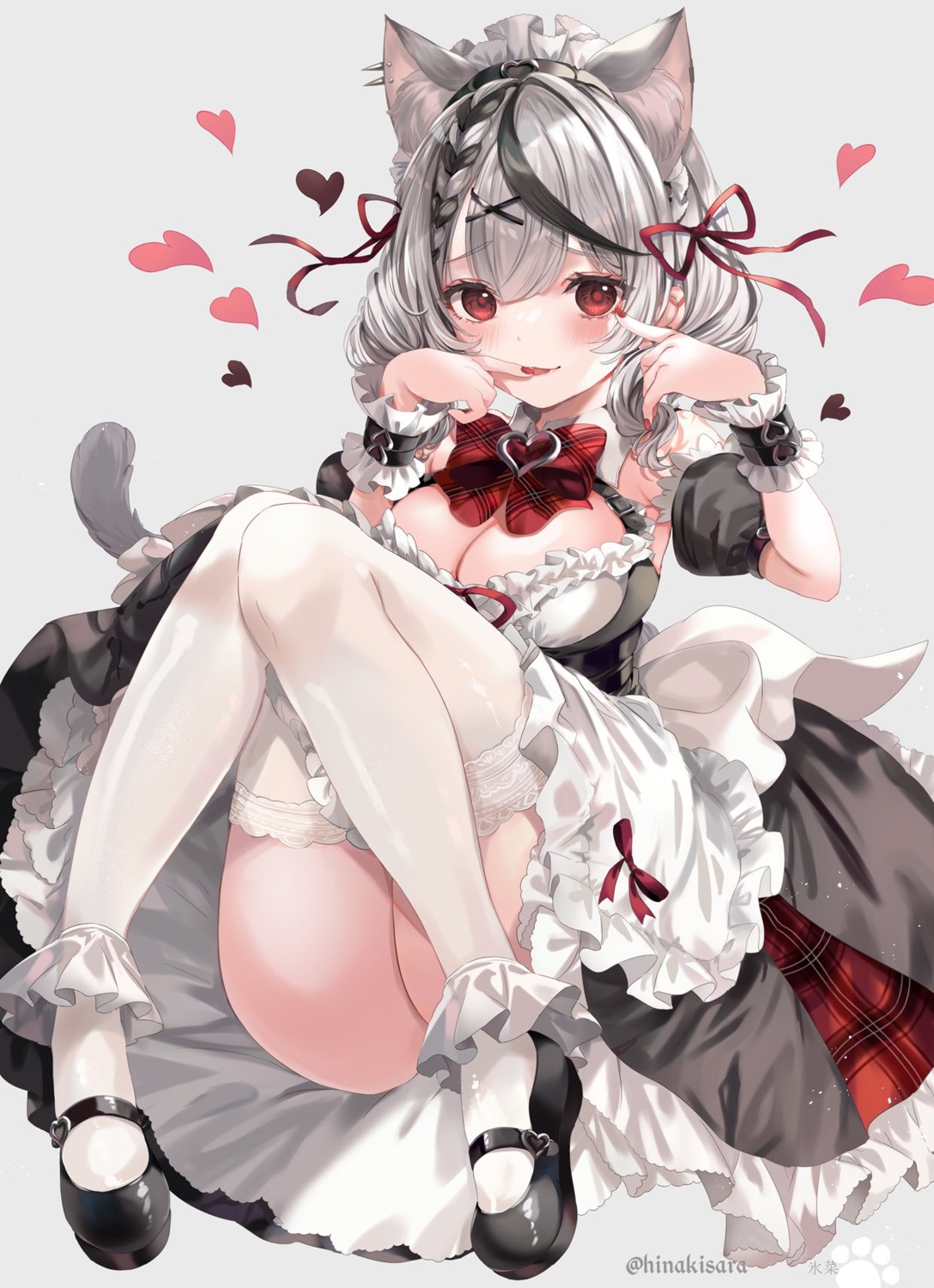 animal_ears hinahino hololive nekomimi no_bra sakamata_chloe skirt_lift tail thighhighs