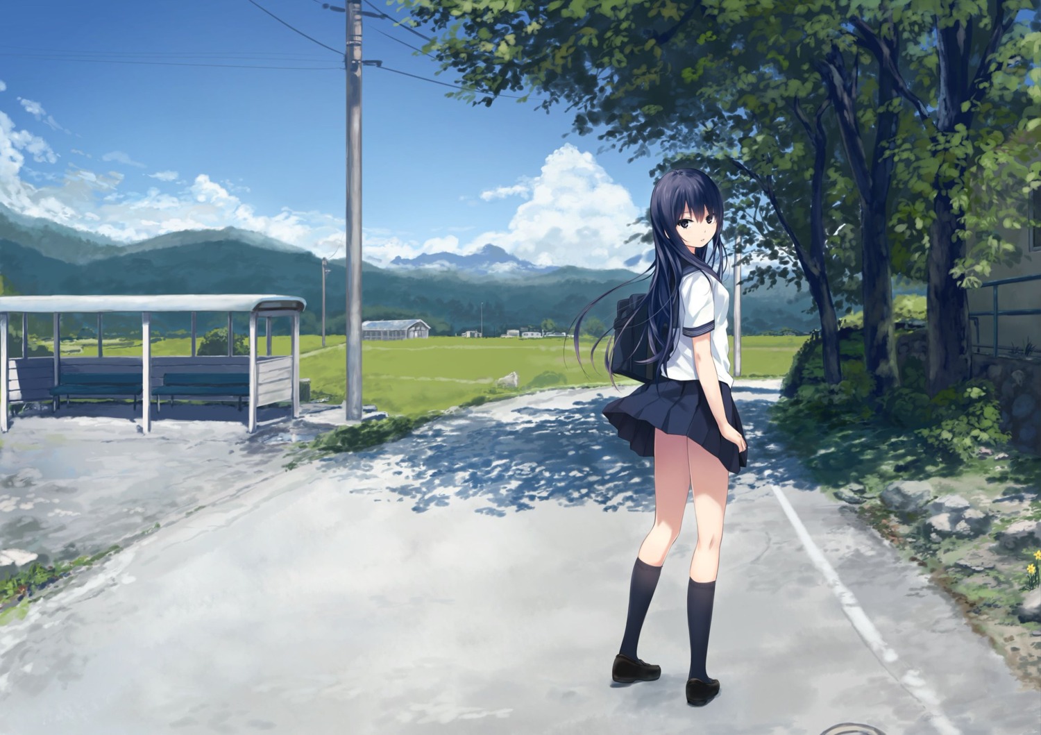 coffee-kizoku landscape seifuku shiramine_rika skirt_lift wallpaper