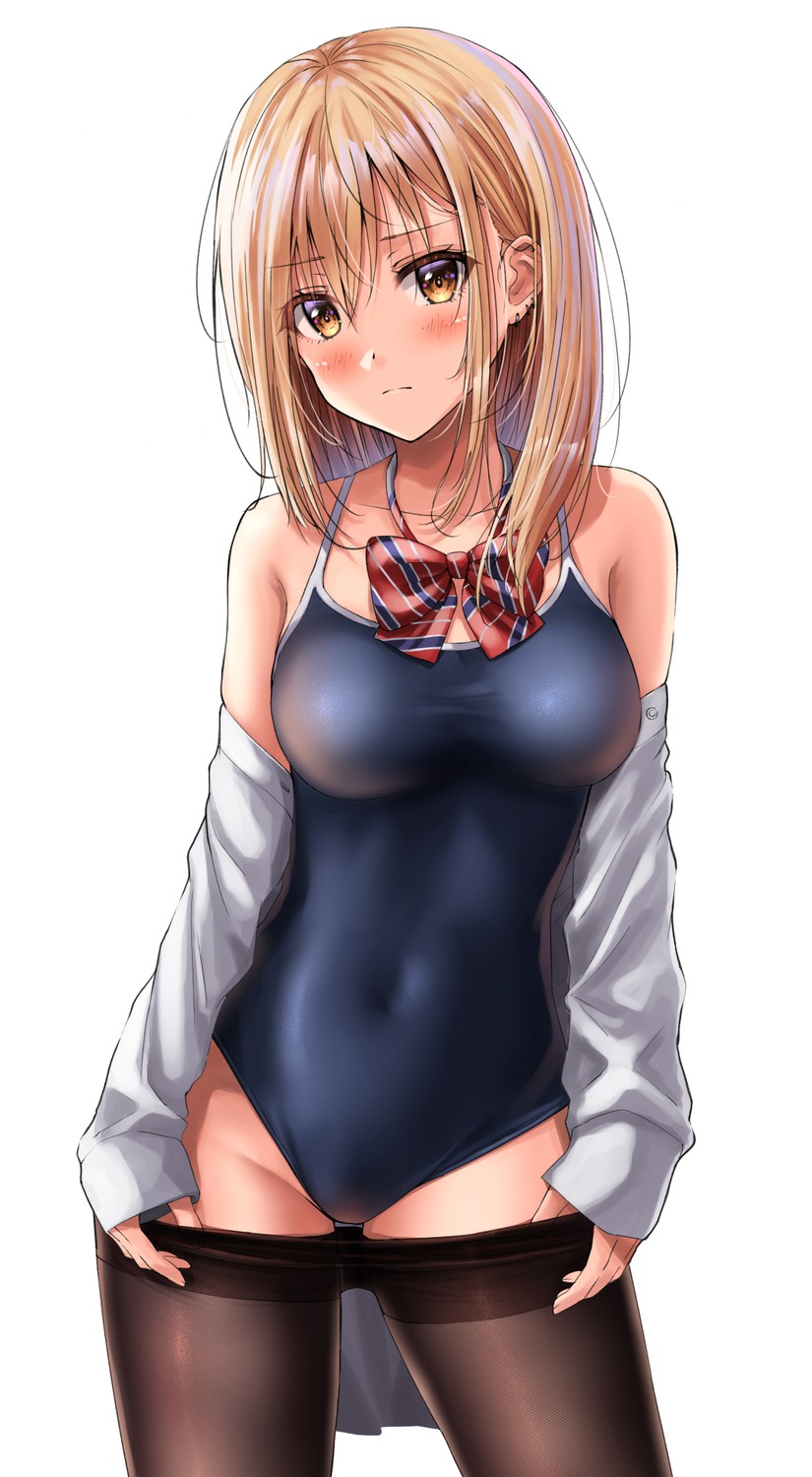 open_shirt pantyhose school_swimsuit seifuku swimsuits undressing yukemuriganmo