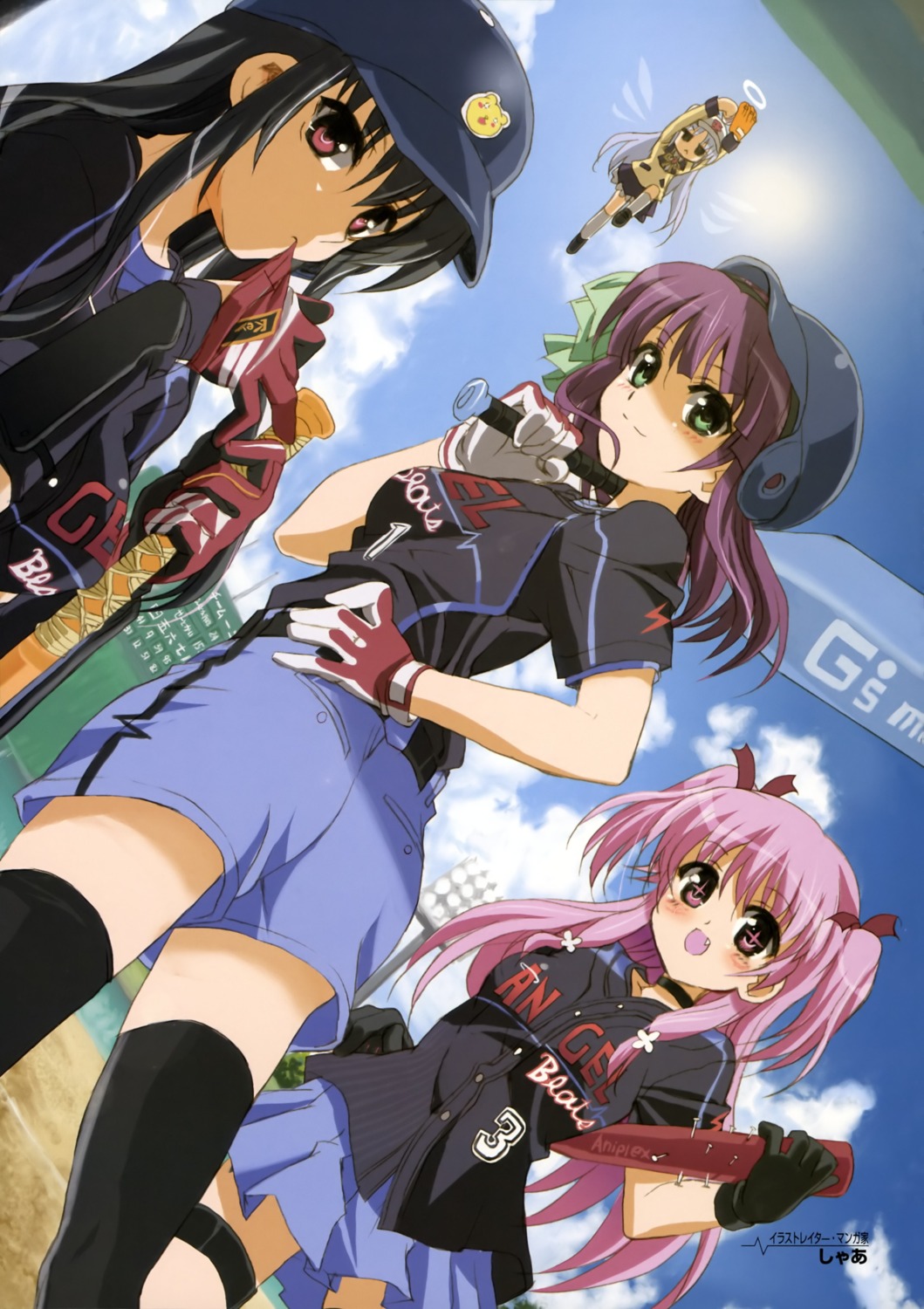 angel_beats! baseball nakamura_yuri shaa shiina tachibana_kanade thighhighs yoshioka_yui