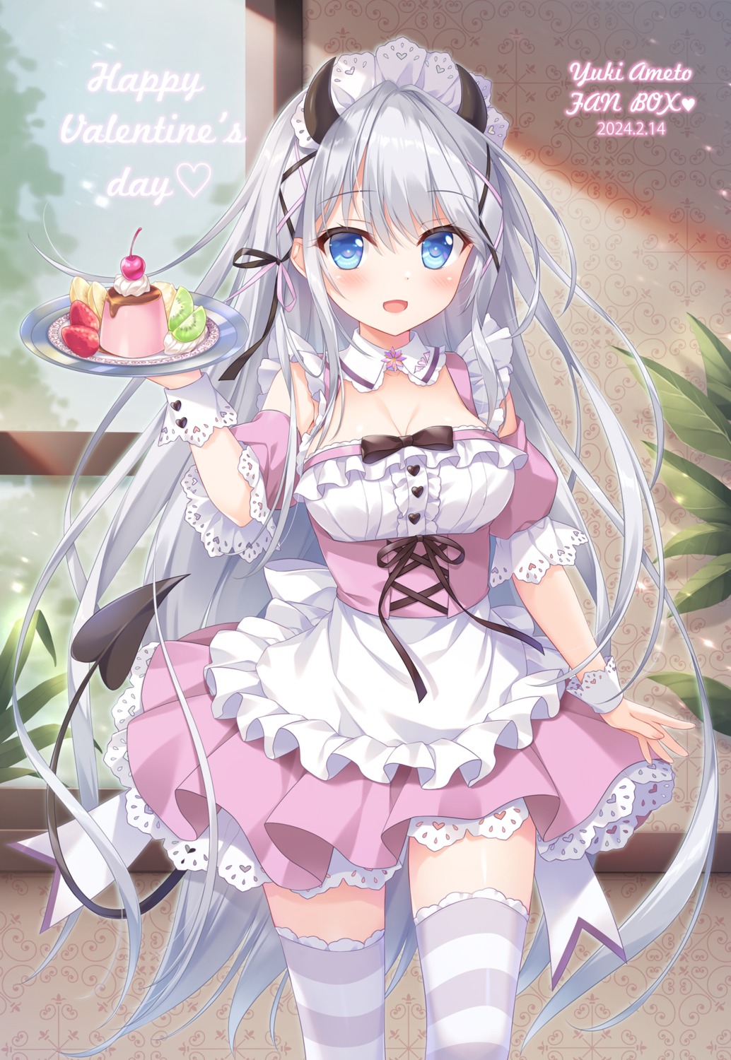 ameto_yuki horns maid no_bra souffle_(ameto_yuki) tail thighhighs valentine