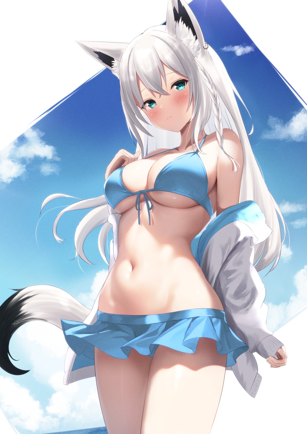 animal_ears bikini hololive hololive_gamers kitsune miyakoshin053 shirakami_fubuki swimsuits tail