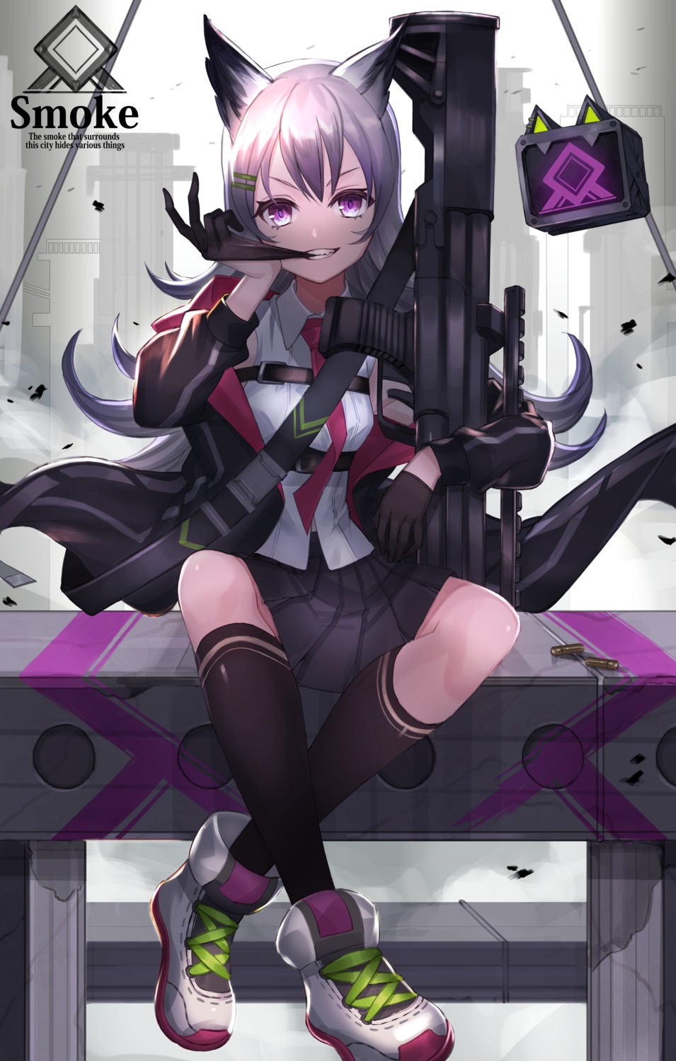 amahara_subaru animal_ears gun seifuku