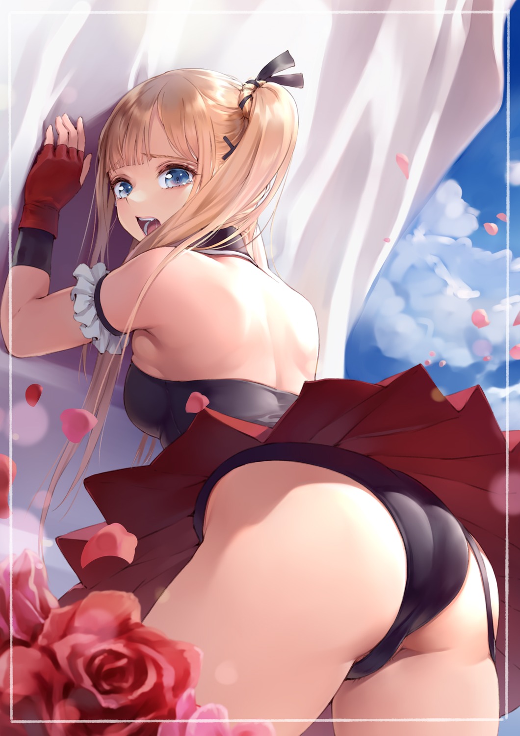 ass dead_or_alive leotard marie_rose minato_asuka no_bra pubic_hair skirt_lift