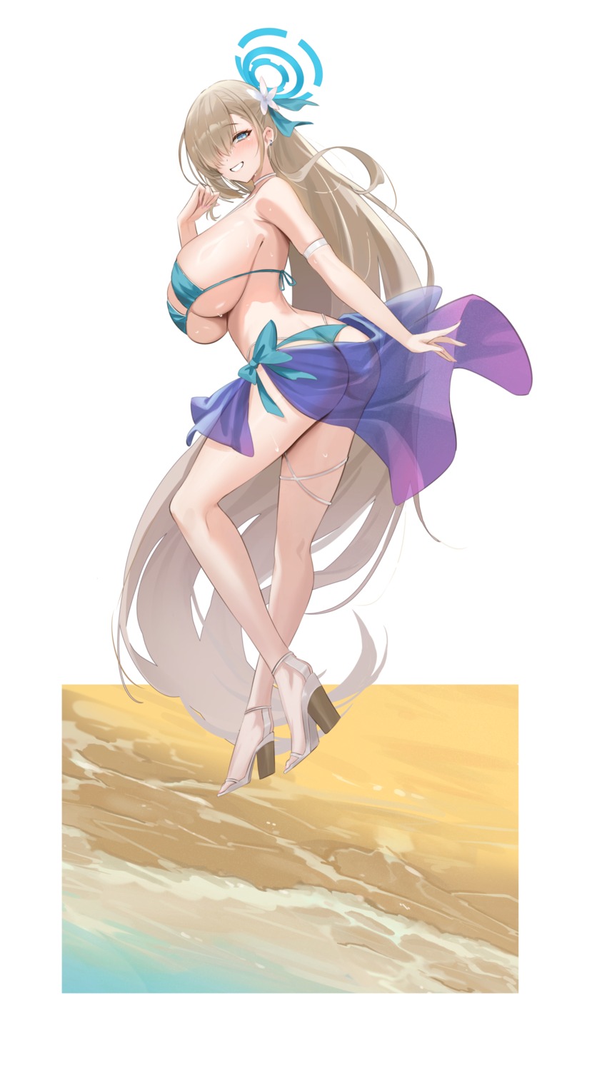 ass bikini blue_archive garter halo heels ichinose_asuna kakumayu see_through swimsuits thong