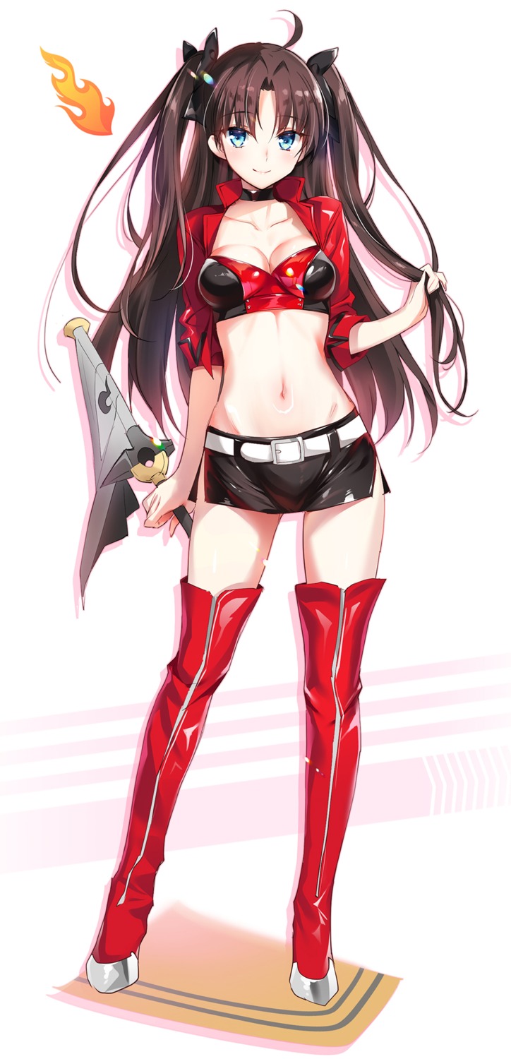 cleavage fate/stay_night open_shirt thighhighs toosaka_rin youta