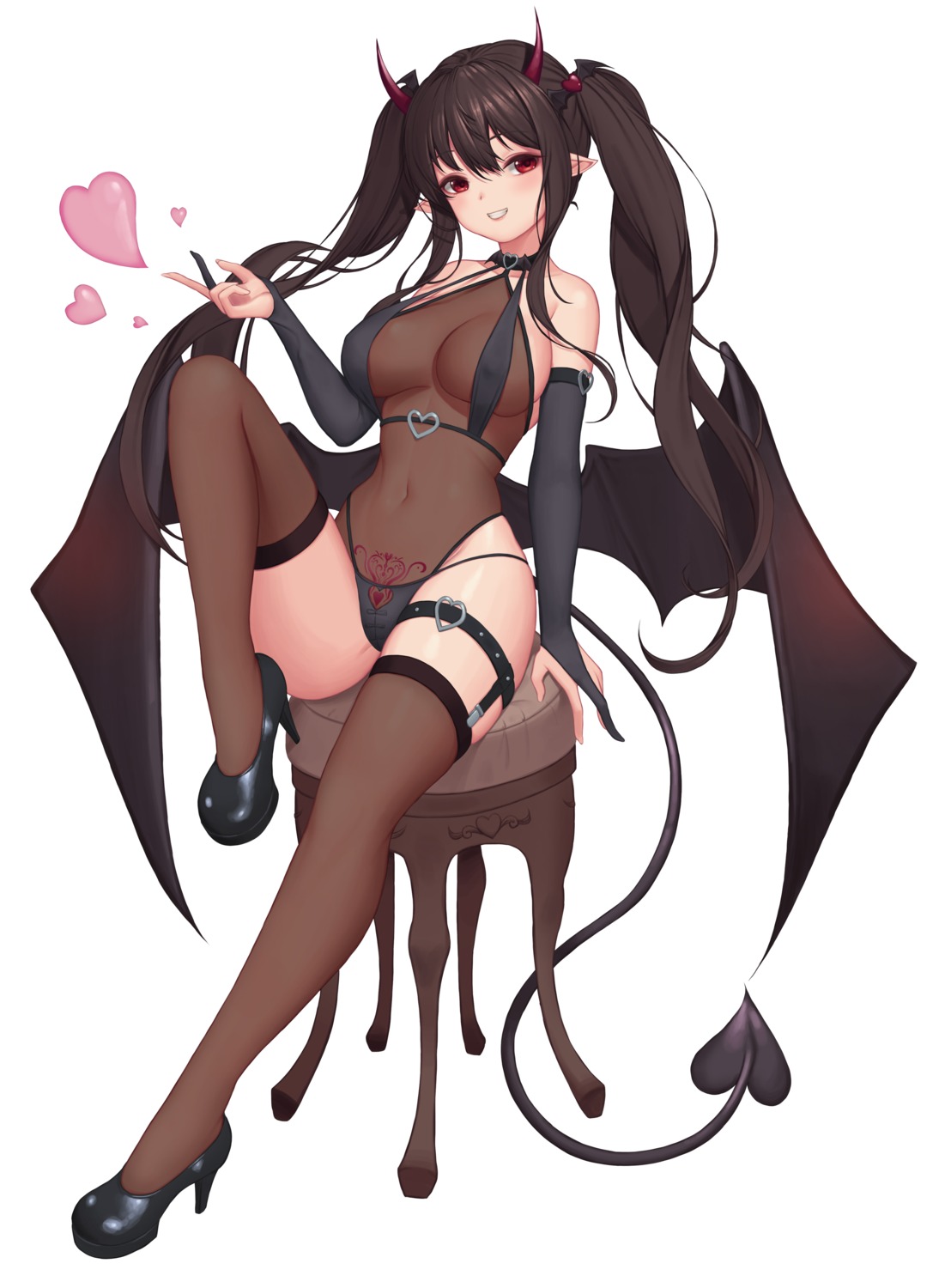 baeg_mi bikini erect_nipples garter heels horns leotard pointy_ears see_through stockings swimsuits tail tattoo thighhighs wings