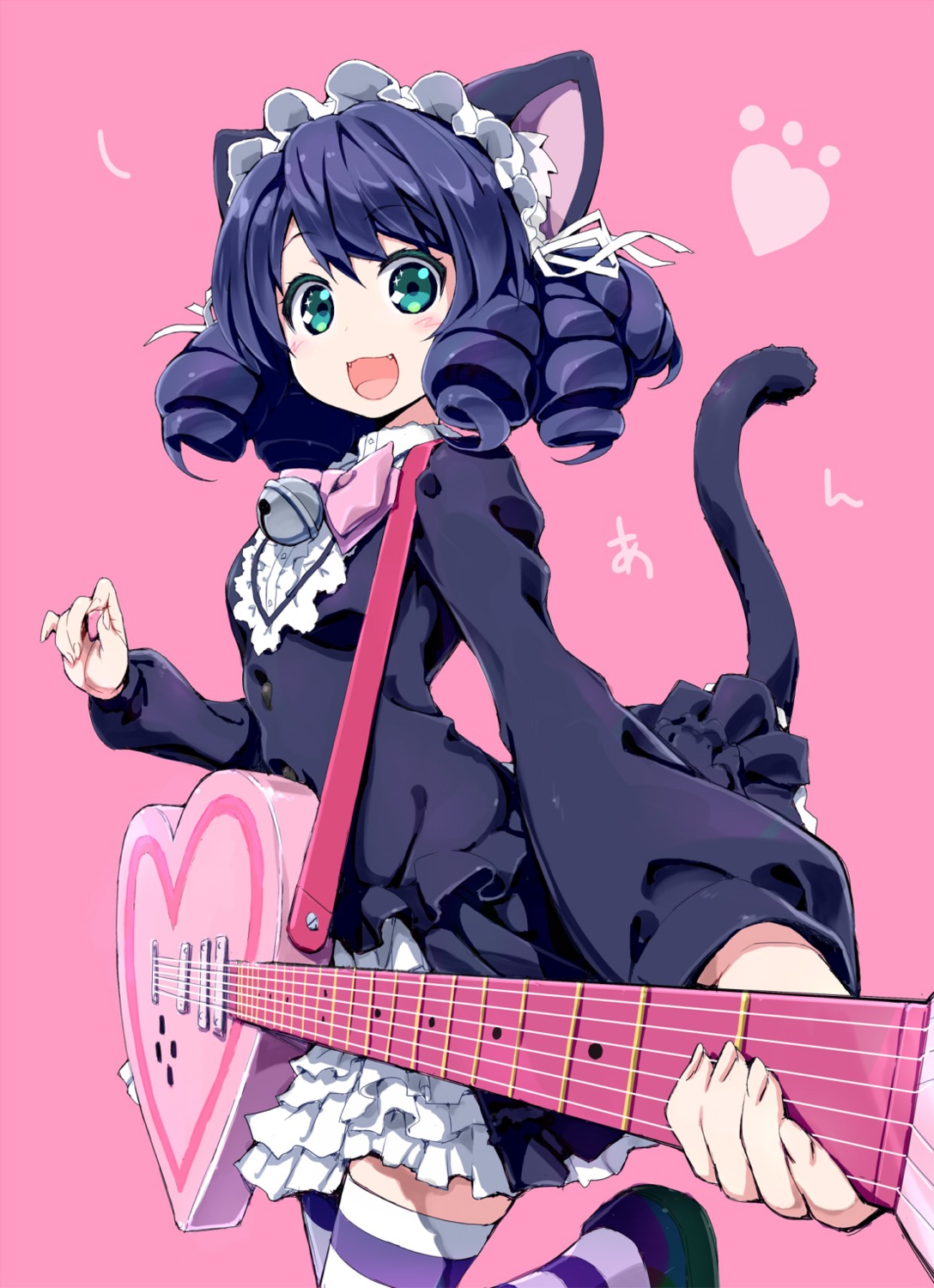 akata_itsuki animal_ears cyan_(show_by_rock!!) dress guitar nekomimi show_by_rock!! tail thighhighs